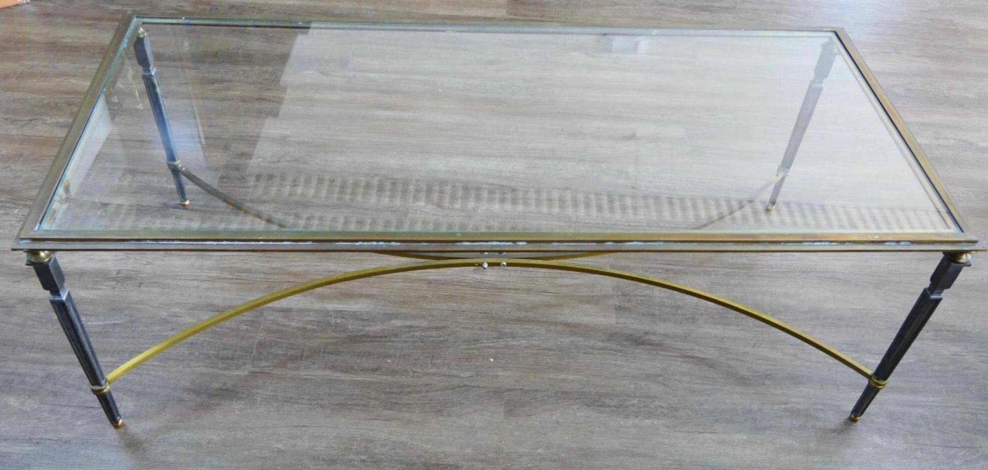 Mid-Century Modern Brass and Steel Jansen Style Coffee Table