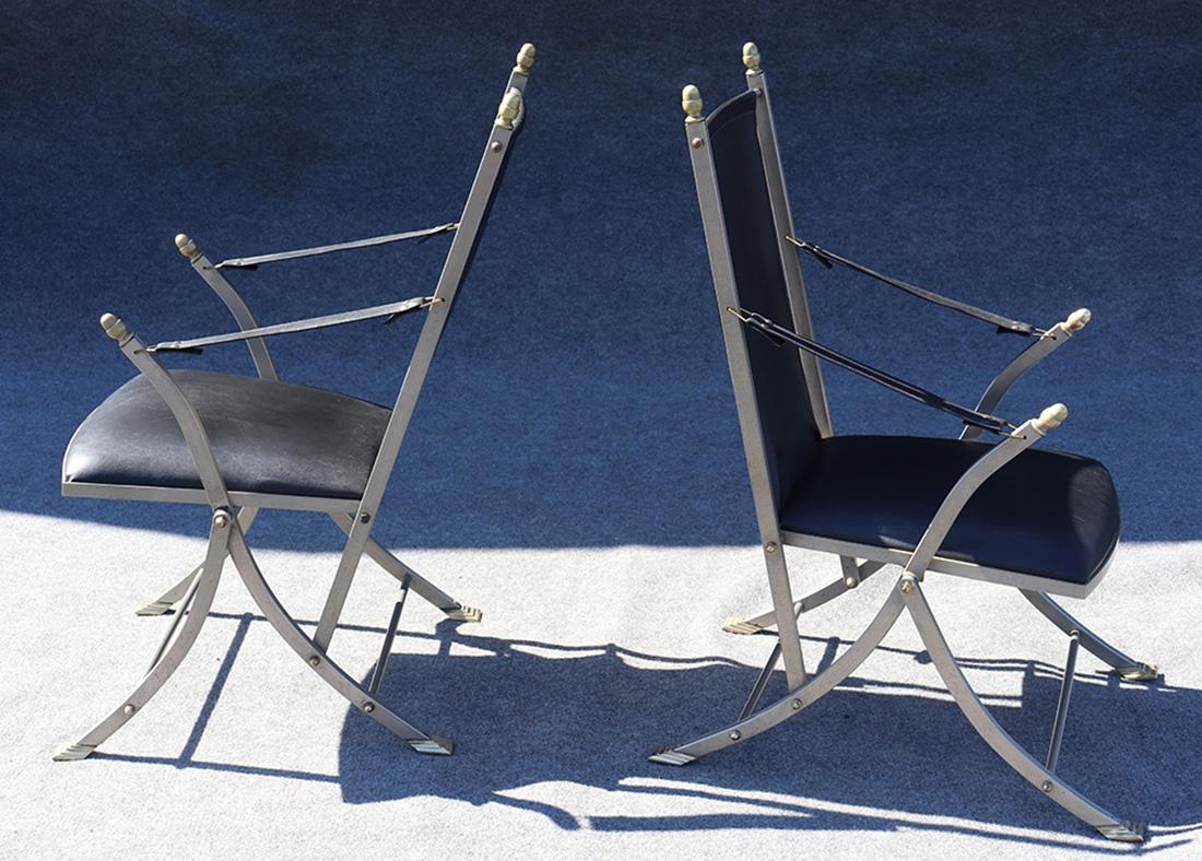 Brass and Steel Mid-Century Modern Maison Jansen Campaign Folding Chairs 6