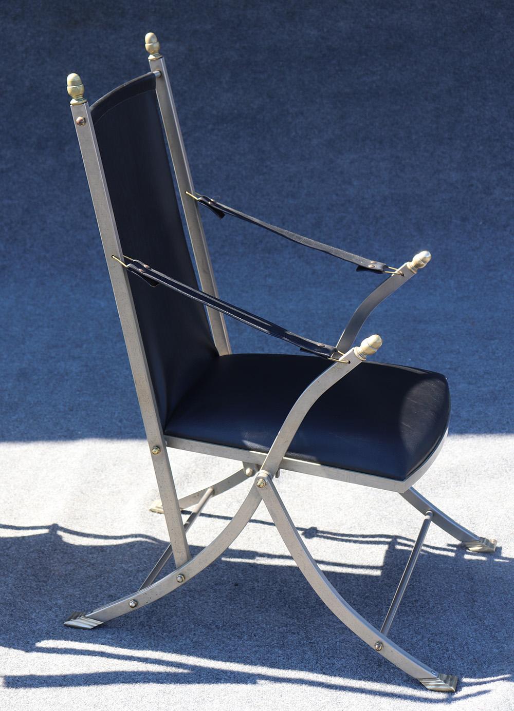 Brass and Steel Mid-Century Modern Maison Jansen Campaign Folding Chairs 5