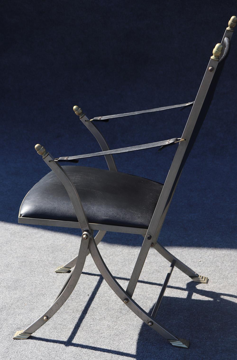 Brass and Steel Mid-Century Modern Maison Jansen Campaign Folding Chairs 7