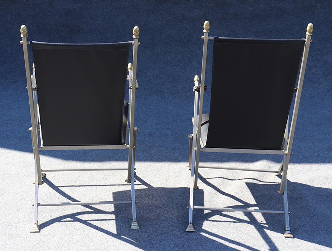 Brass and Steel Mid-Century Modern Maison Jansen Campaign Folding Chairs 9