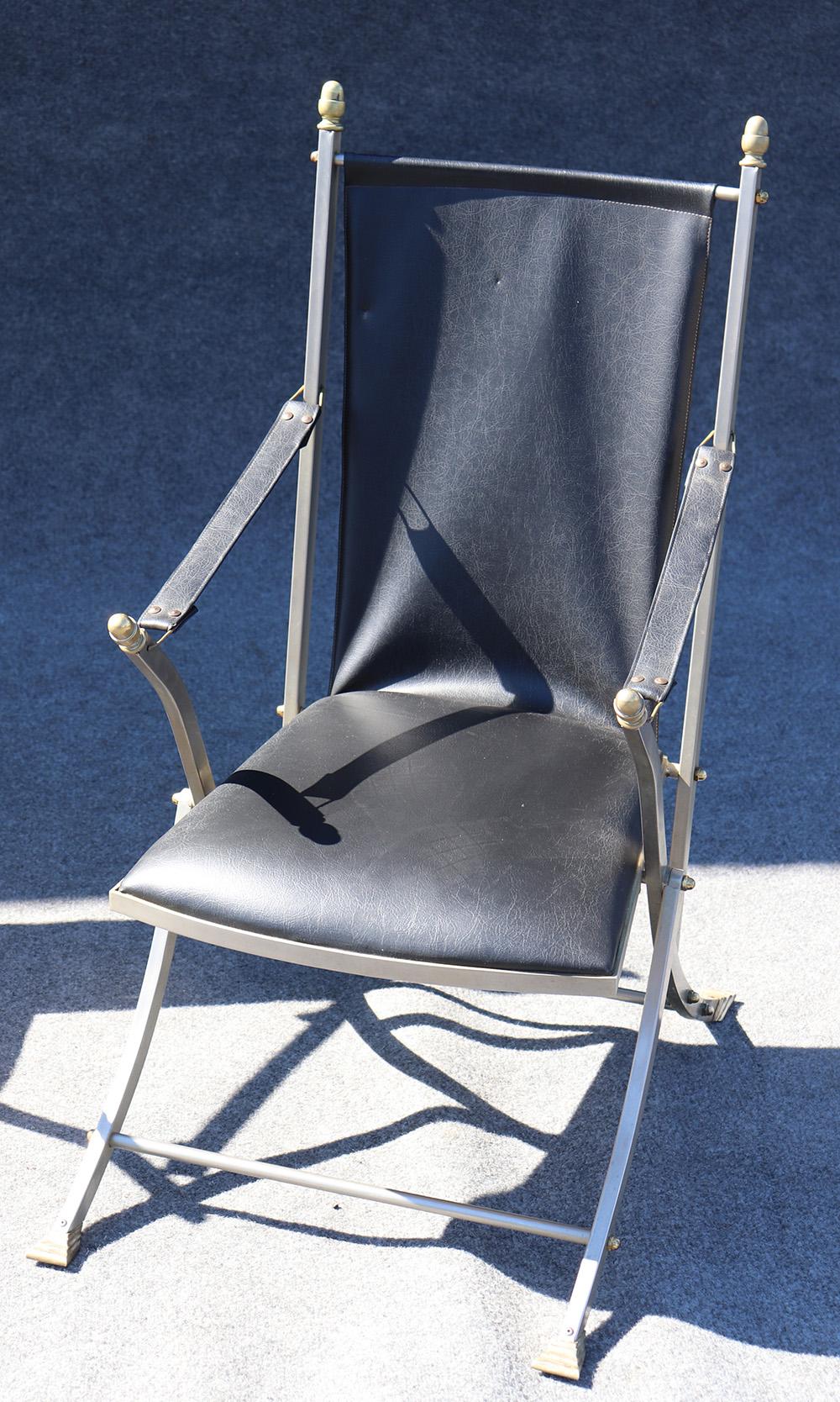 Mid-20th Century Brass and Steel Mid-Century Modern Maison Jansen Campaign Folding Chairs