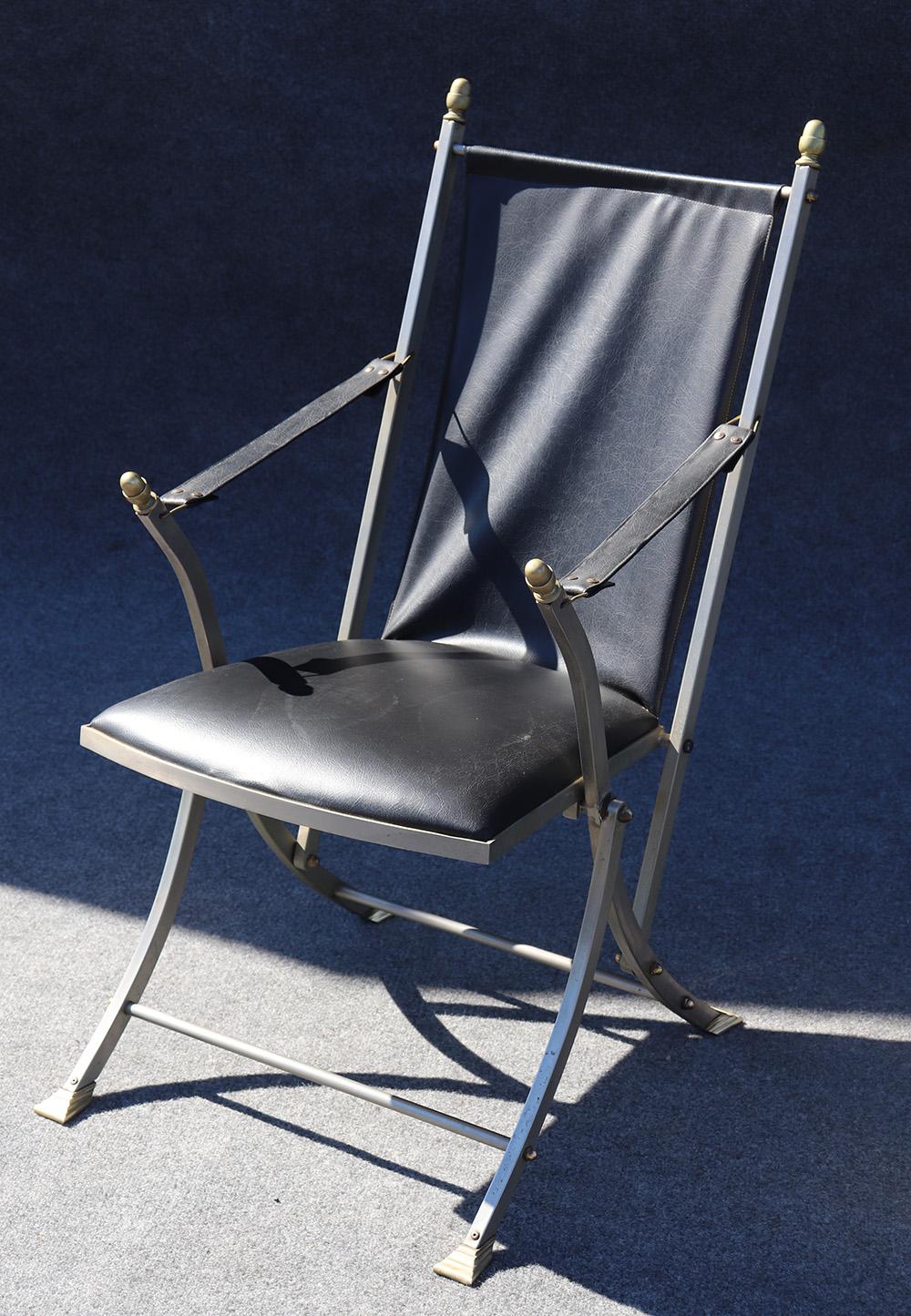 Brass and Steel Mid-Century Modern Maison Jansen Campaign Folding Chairs 3