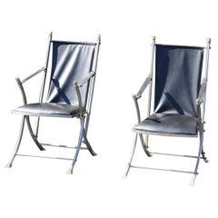 Brass and Steel Mid-Century Modern Maison Jansen Campaign Folding Chairs