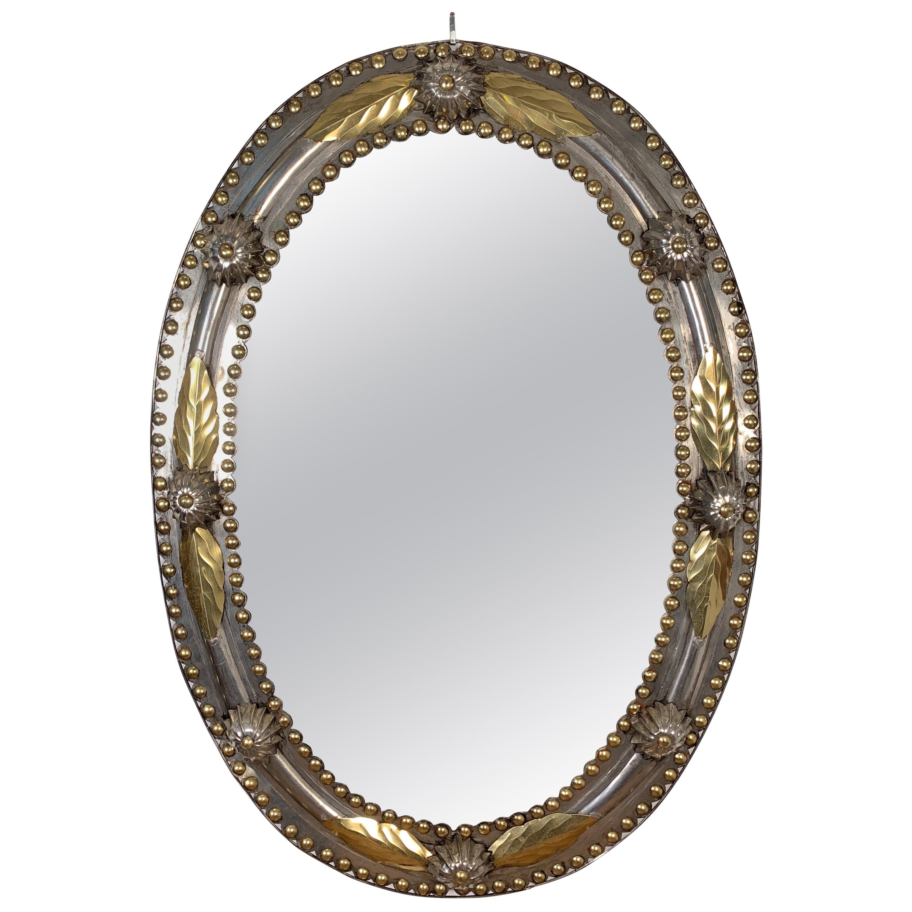 Brass and Steel Oval Mirror