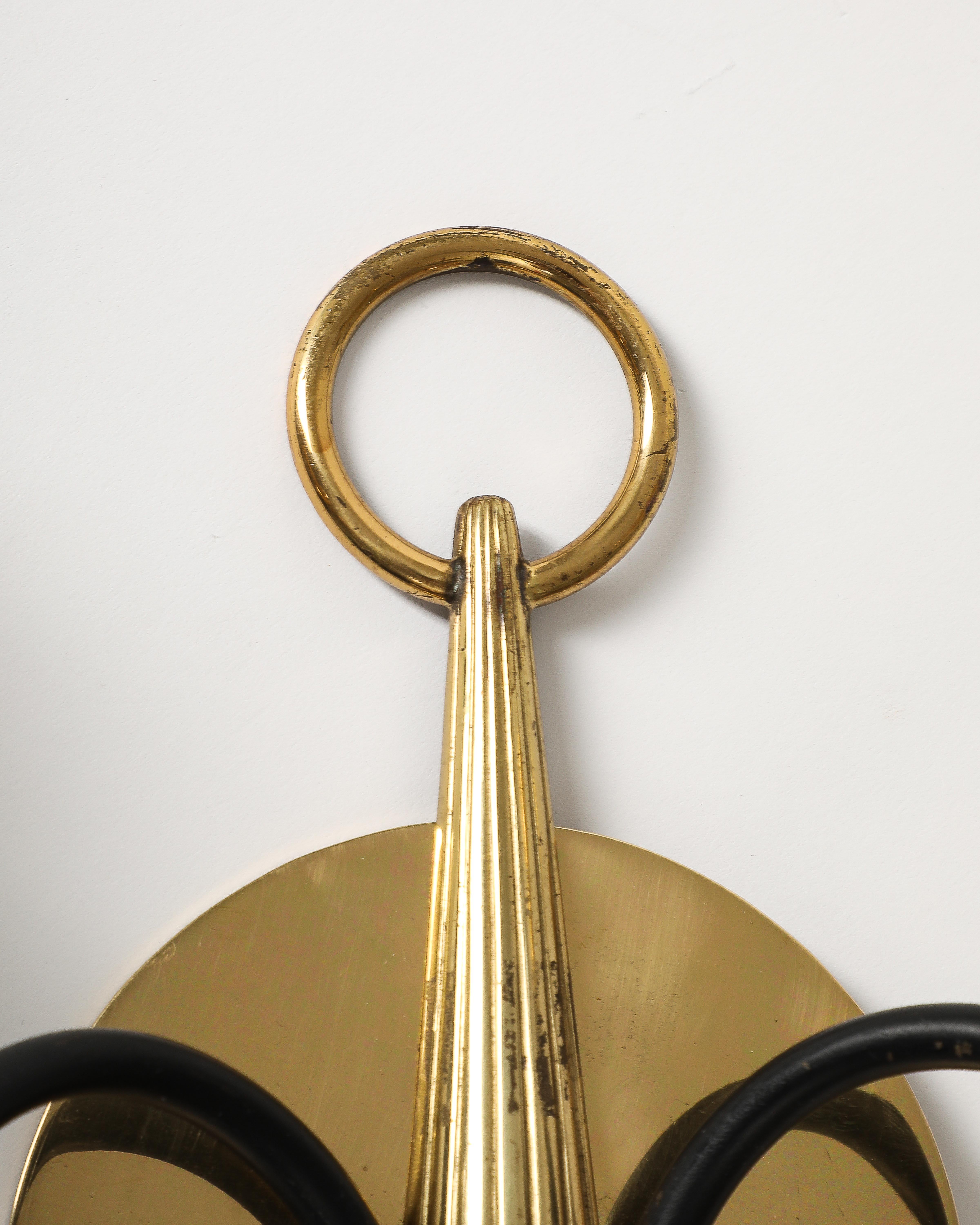 Brass and Steel Sconces, France, c. 1940 For Sale 5