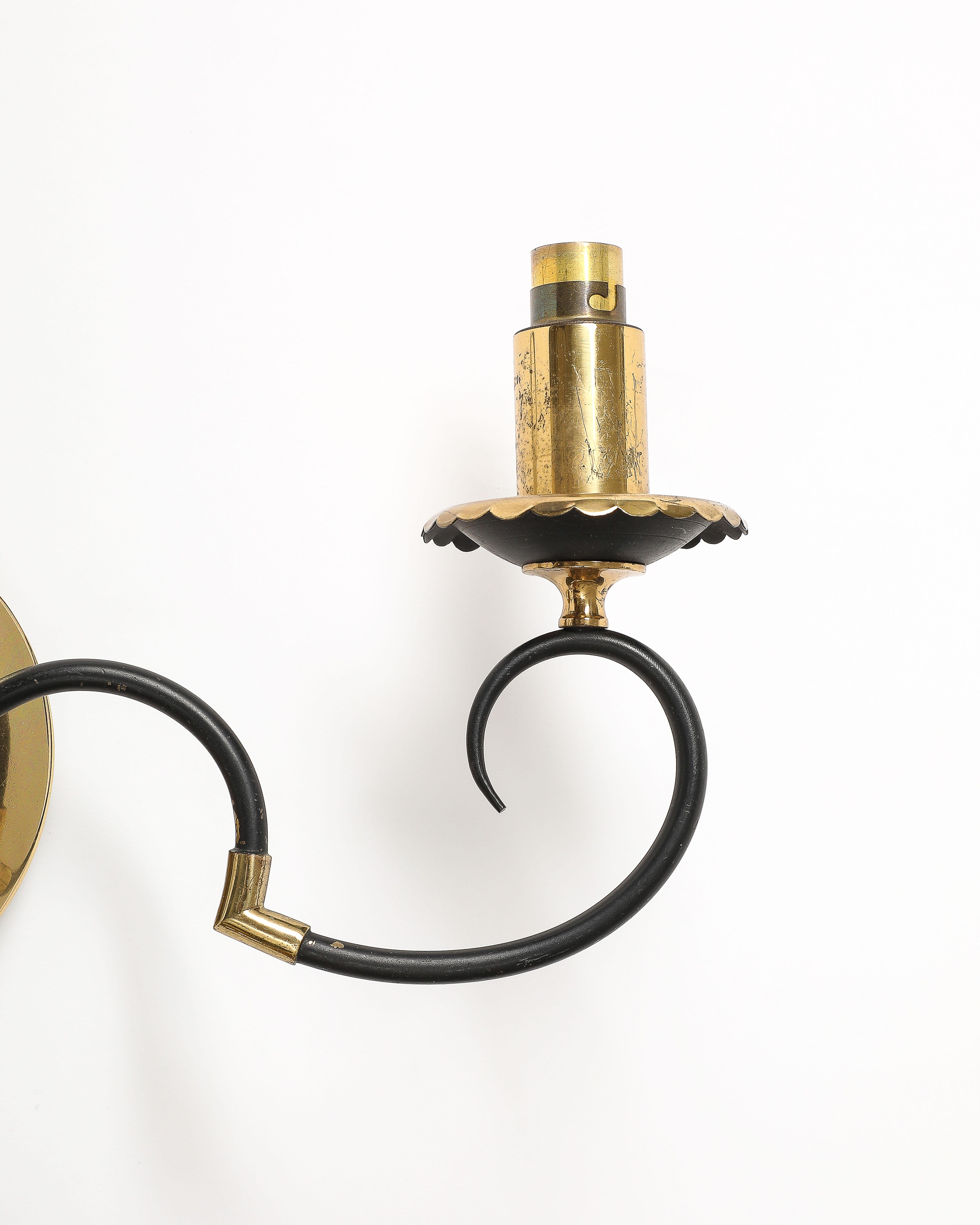 Brass and Steel Sconces, France, c. 1940 For Sale 6