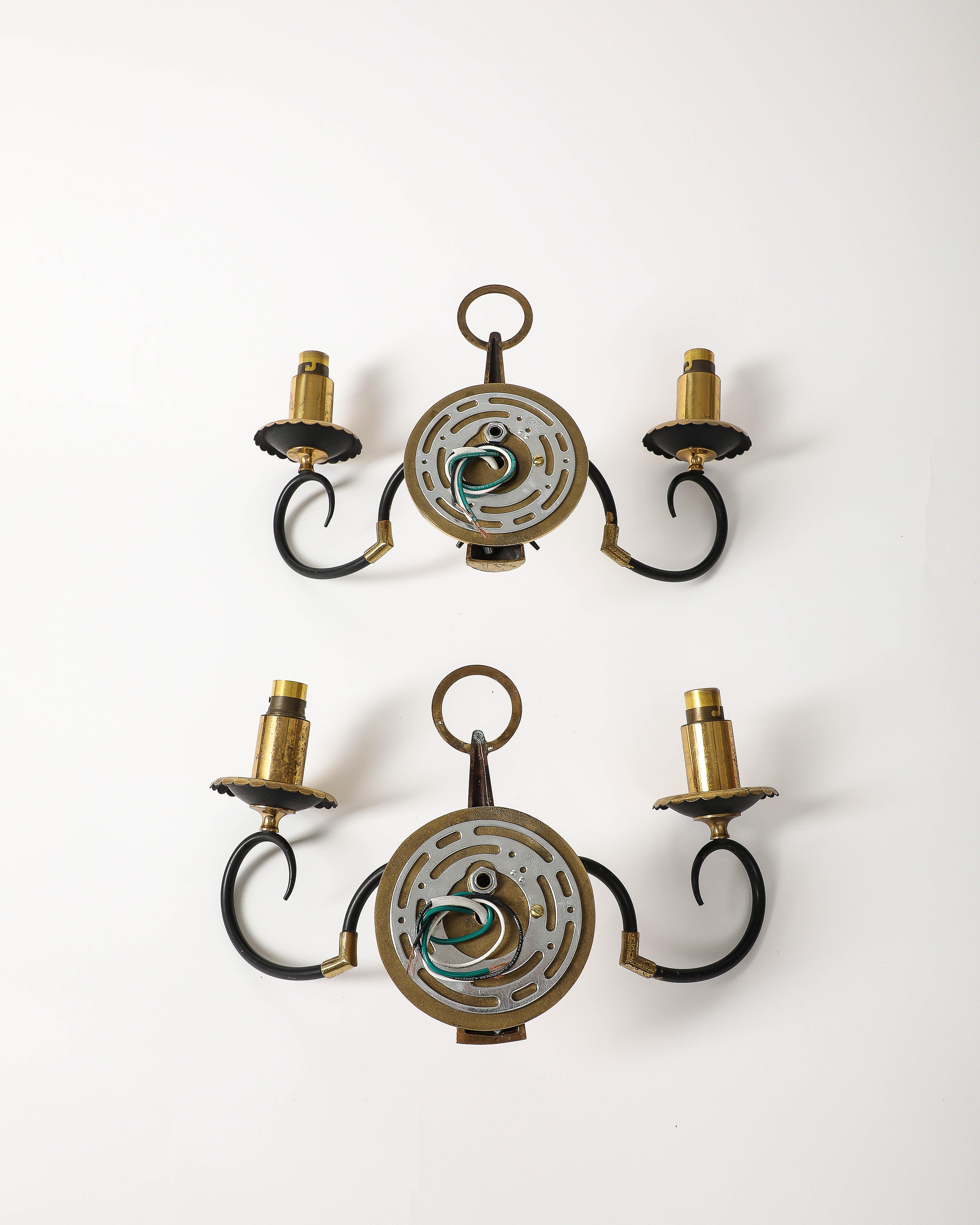 Brass and Steel Sconces, France, c. 1940 For Sale 7