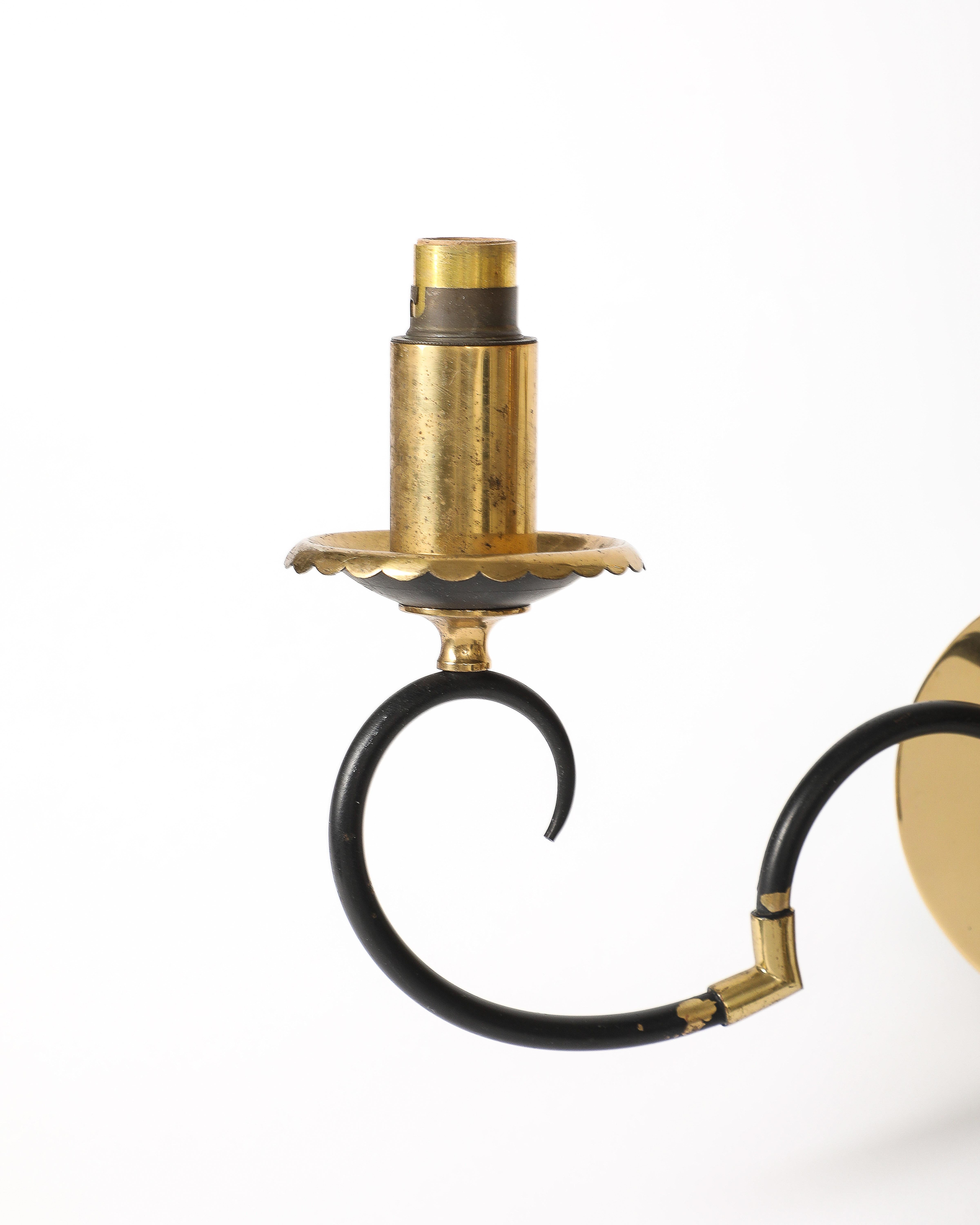 Brass and Steel Sconces, France, c. 1940 For Sale 2