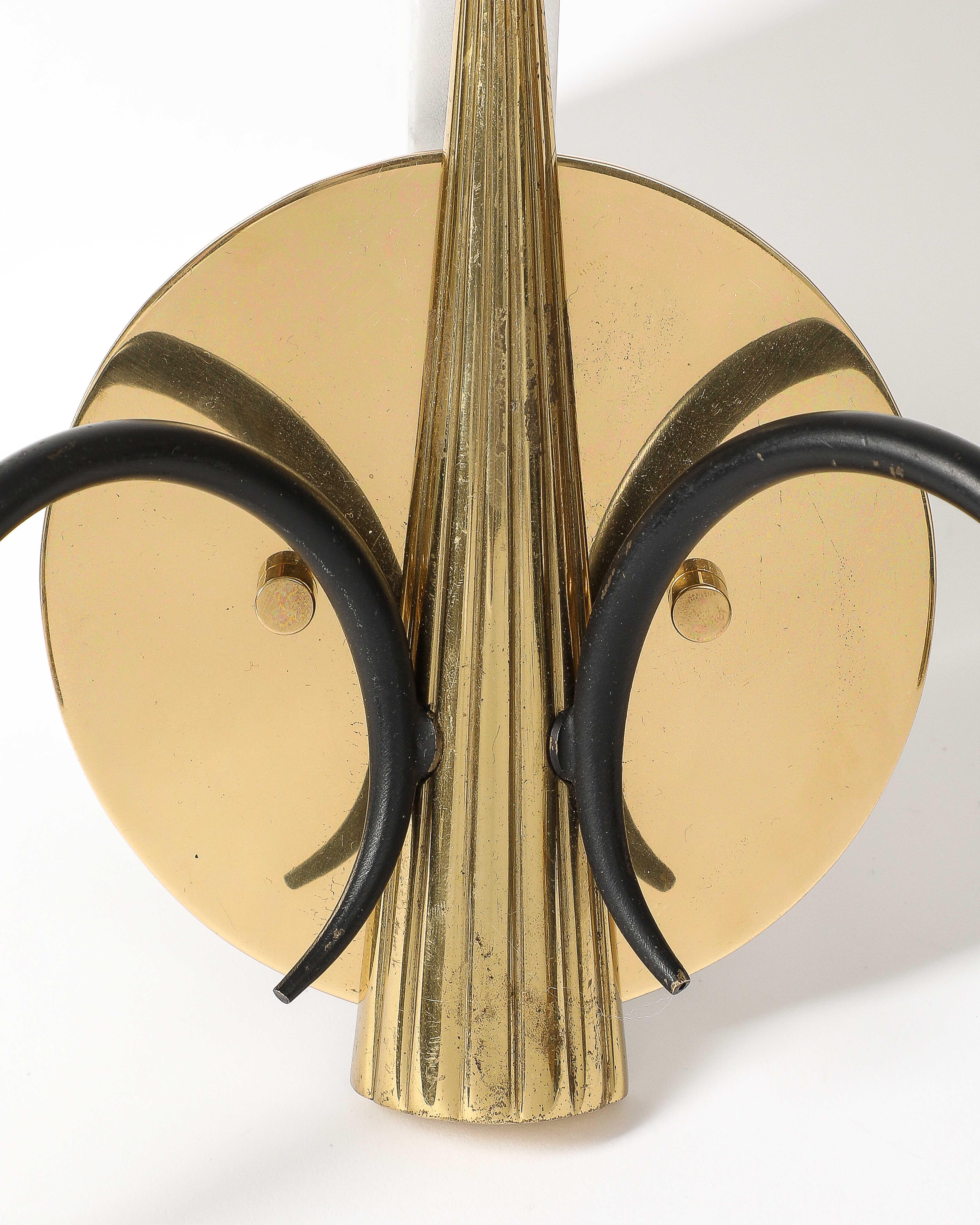 Brass and Steel Sconces, France, c. 1940 For Sale 3