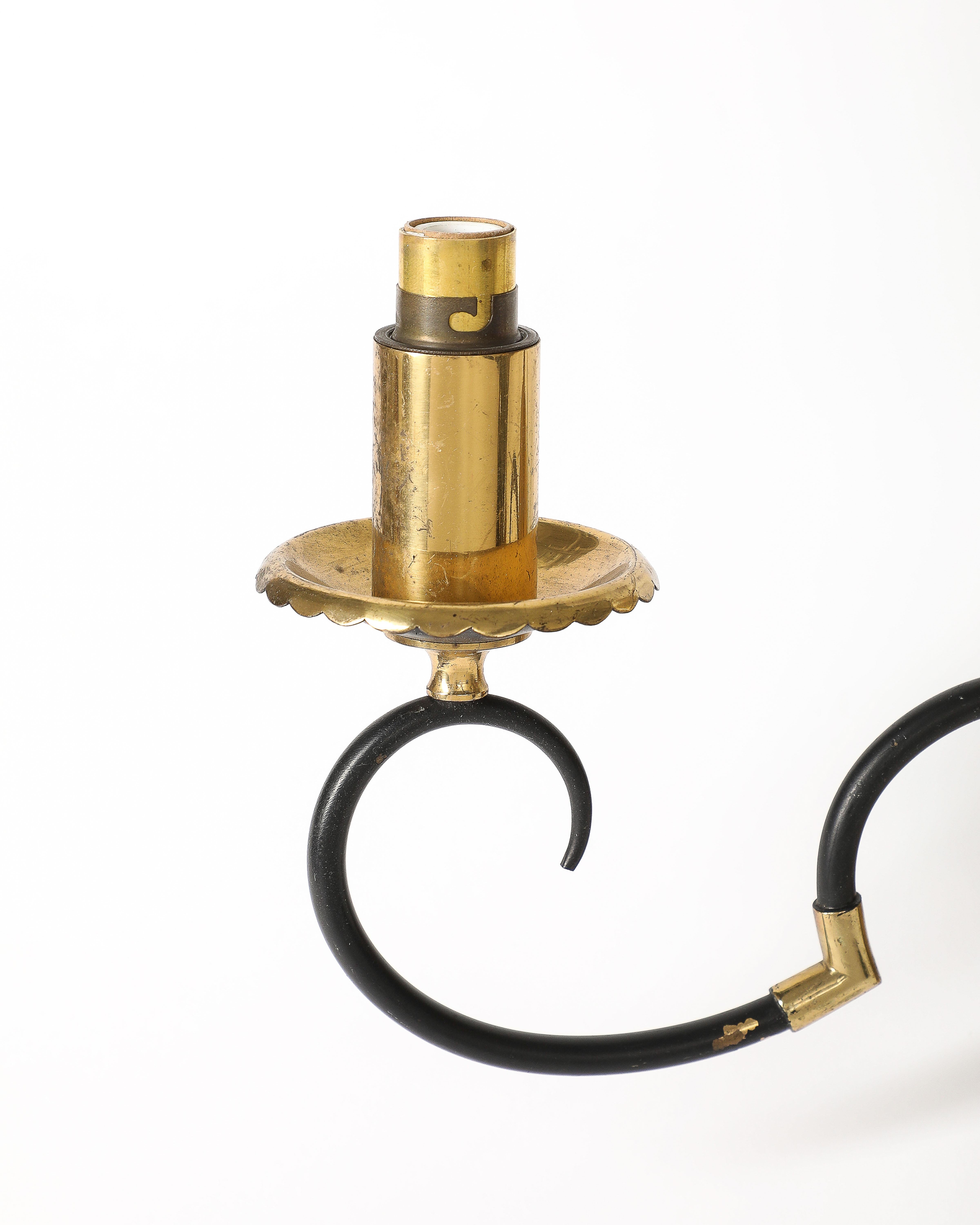 Brass and Steel Sconces, France, c. 1940 For Sale 4