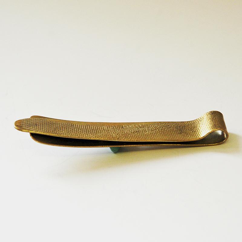 Norwegian Brass and Stone Midcentury Tie Pin in the Style of Anna Greta Eker, Norway 1960s