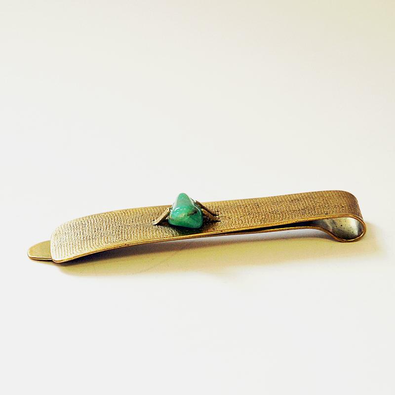 Mid-20th Century Brass and Stone Midcentury Tie Pin in the Style of Anna Greta Eker, Norway 1960s