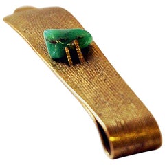 Brass and Stone Midcentury Tie Pin in the Style of Anna Greta Eker, Norway 1960s