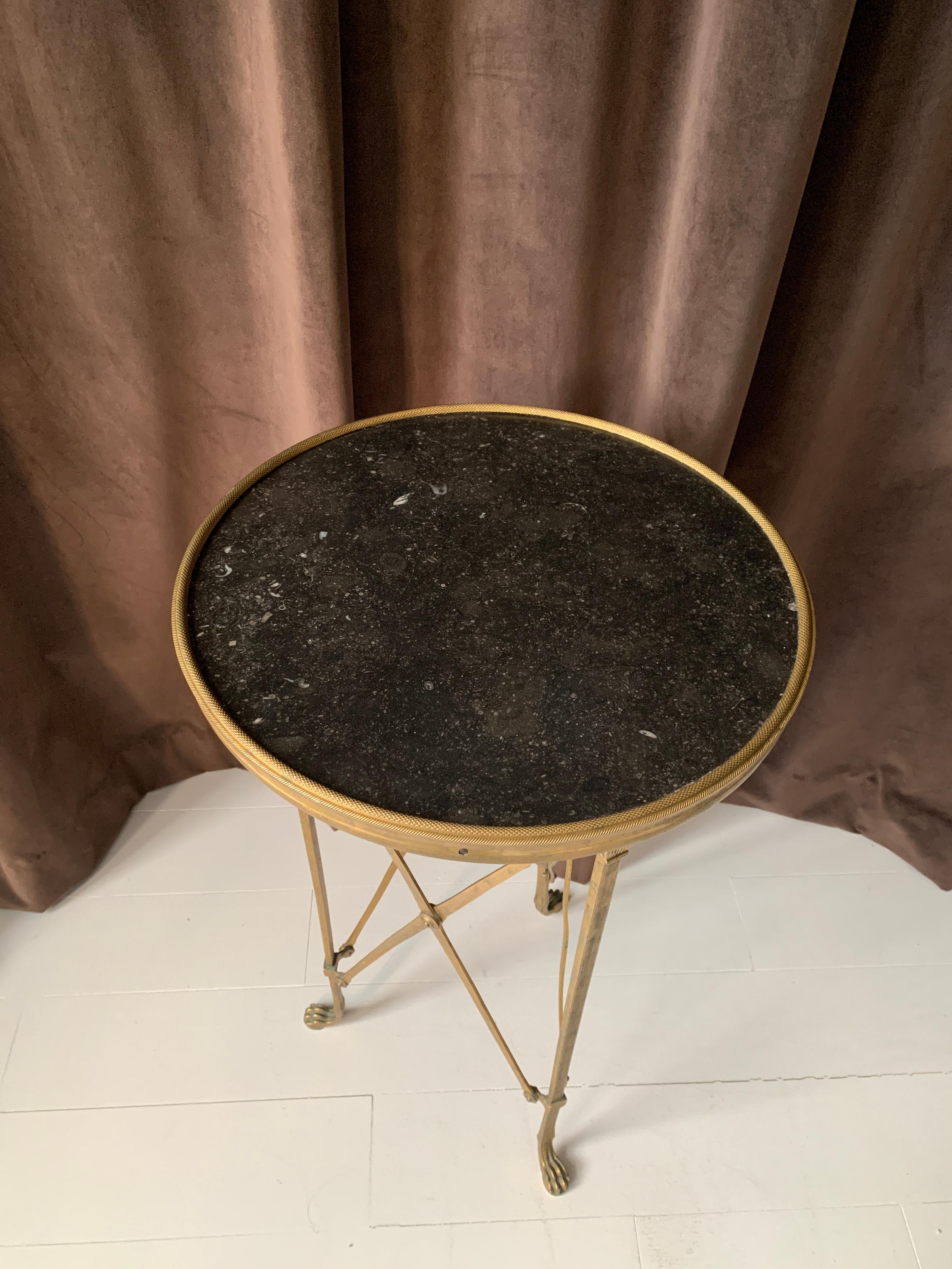 Brass and Stone Neoclassical Guéridon Style Side Table 2