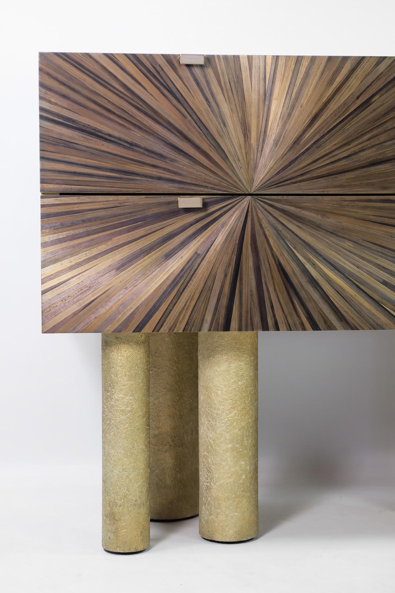 Art Deco Brass and Straw Marquetry Chest of Drawers by Ginger Brown