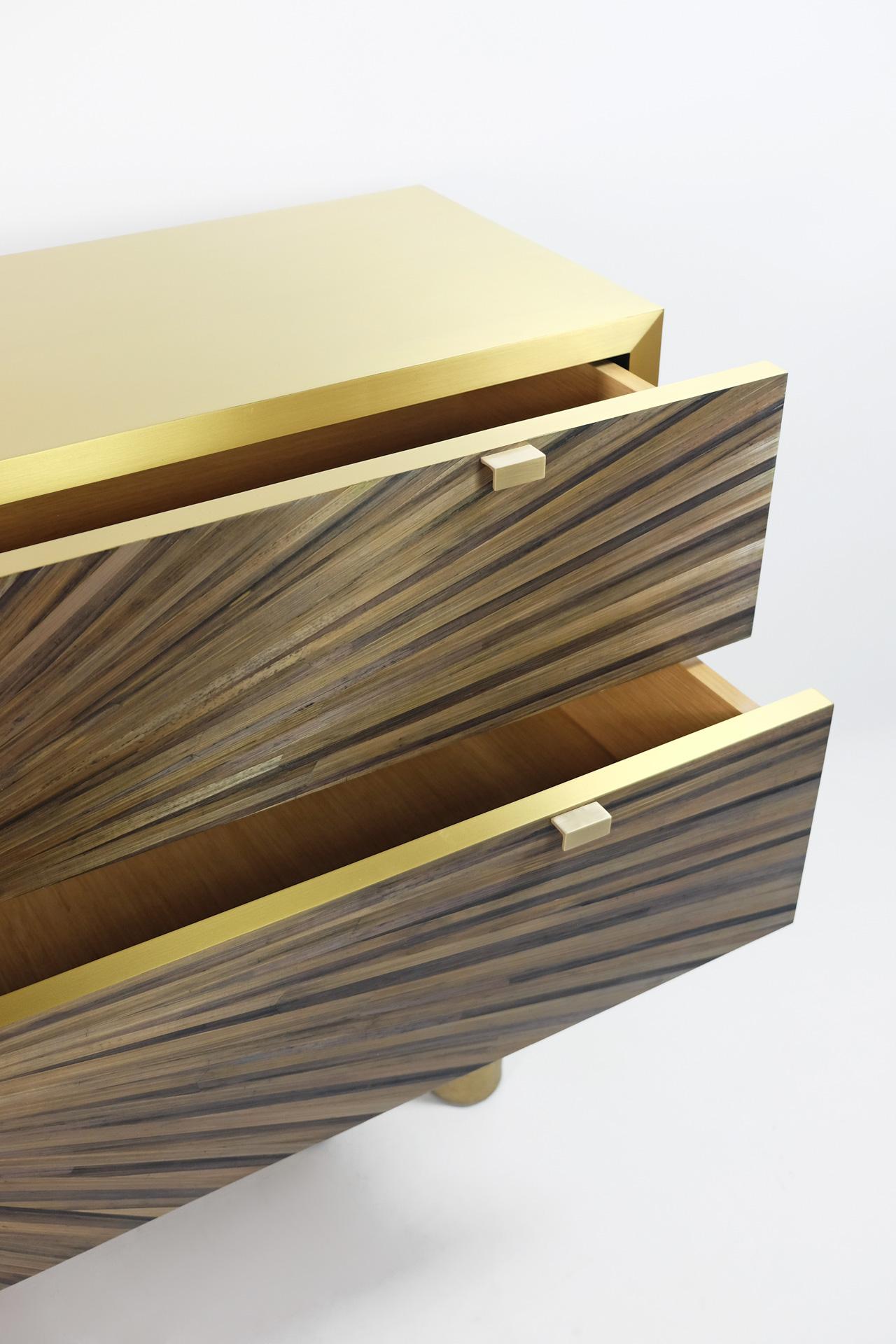 Brass and Straw Marquetry Chest of Drawers by Ginger Brown 1
