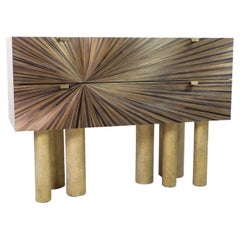 Brass and Straw Marquetry Chest of Drawers by Ginger Brown