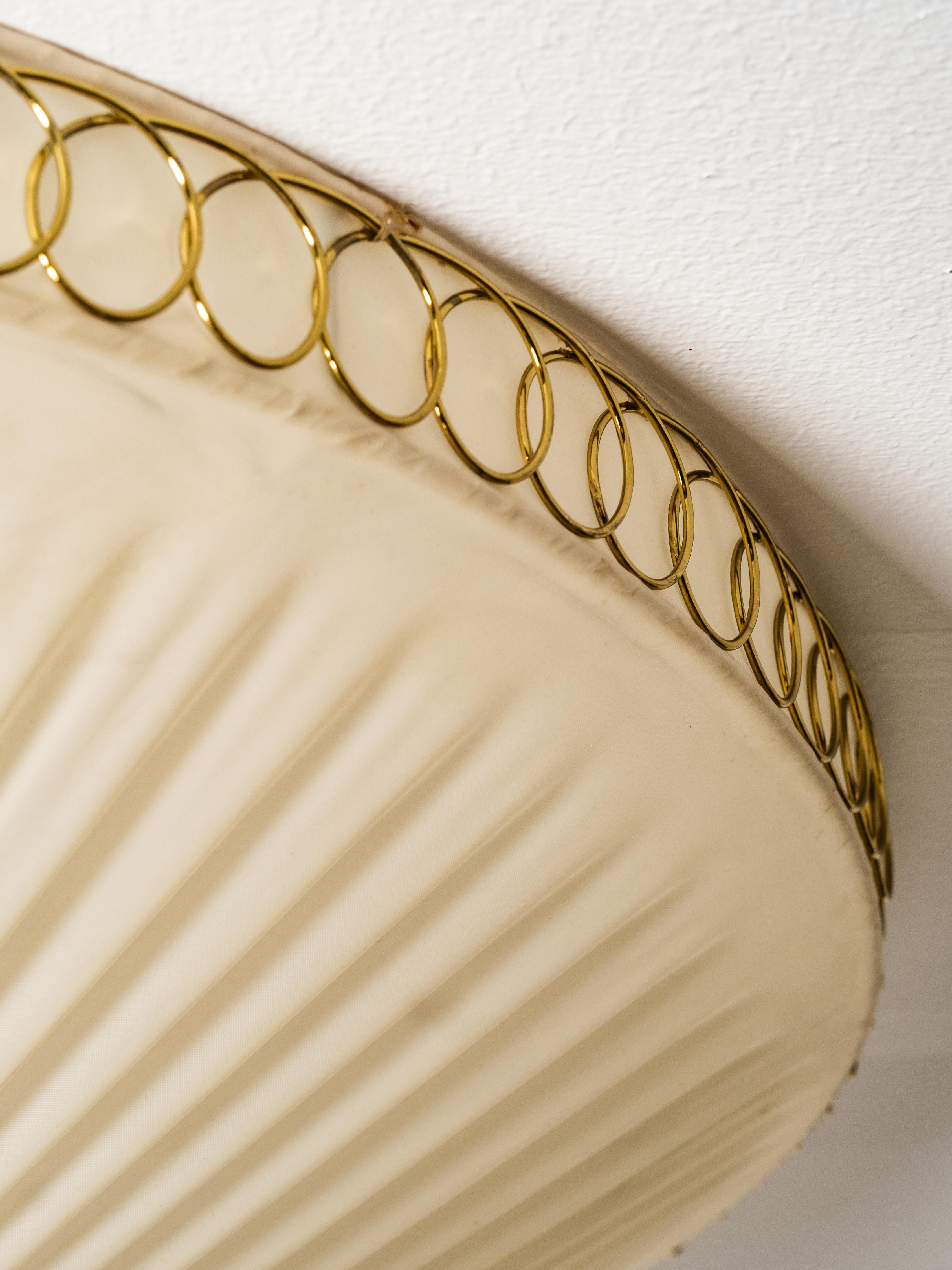 Brass and Synthetic Textile Flush Mount by Idman, Finland, 1950s For Sale 4