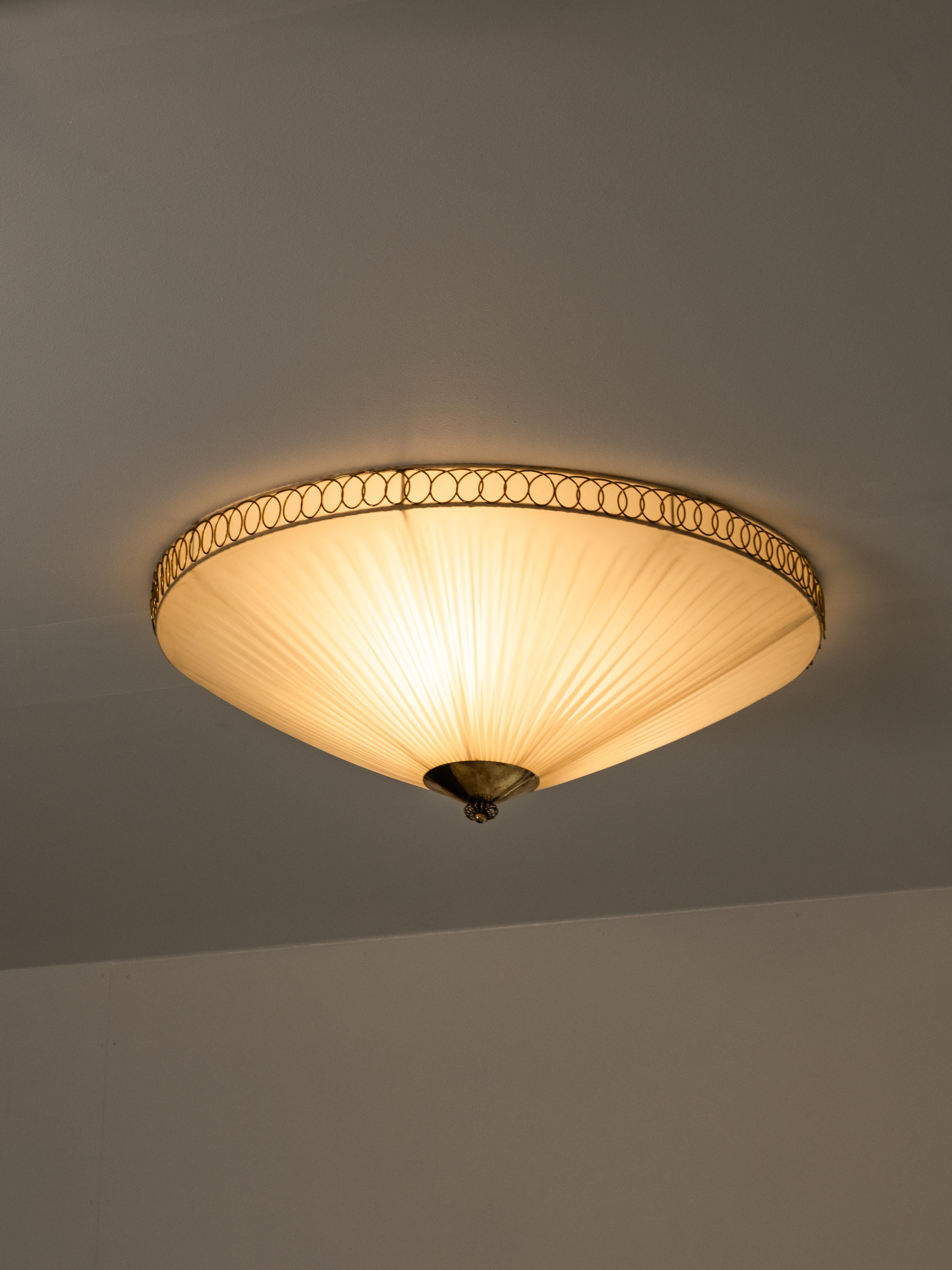 Brass and Synthetic Textile Flush Mount by Idman, Finland, 1950s For Sale 6