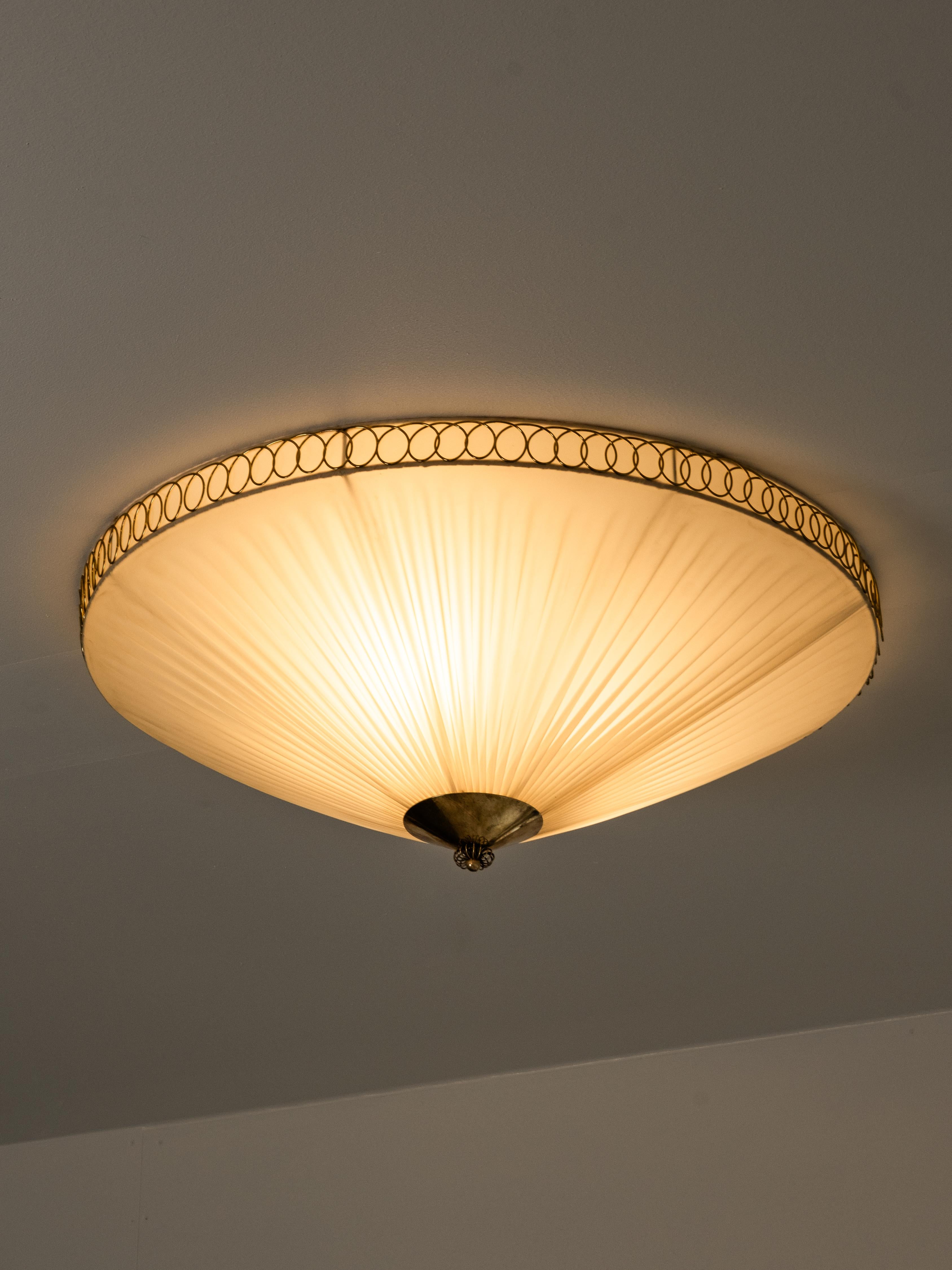 Brass and Synthetic Textile Flush Mount by Idman, Finland, 1950s For Sale 7
