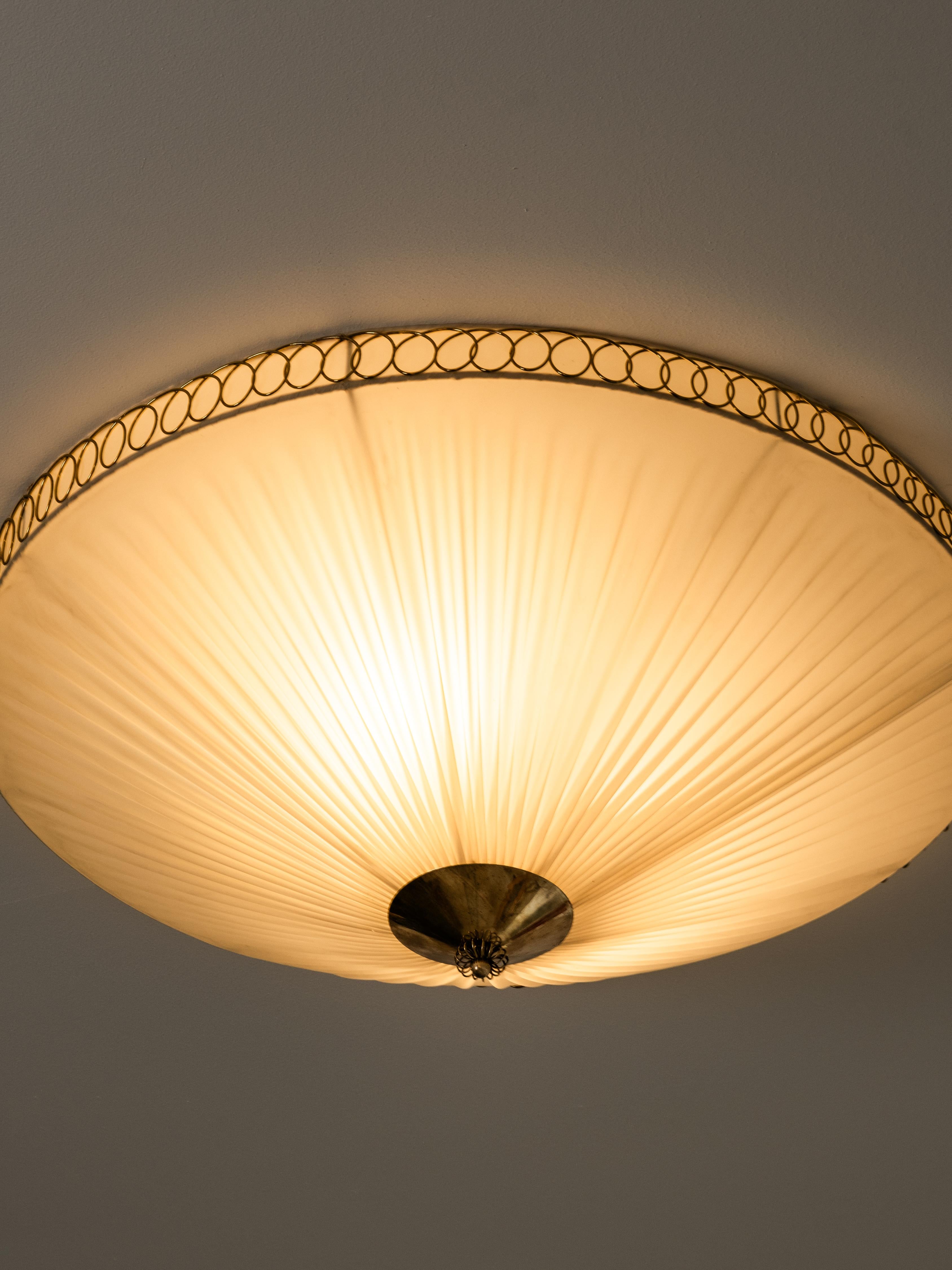 Brass and Synthetic Textile Flush Mount by Idman, Finland, 1950s For Sale 8
