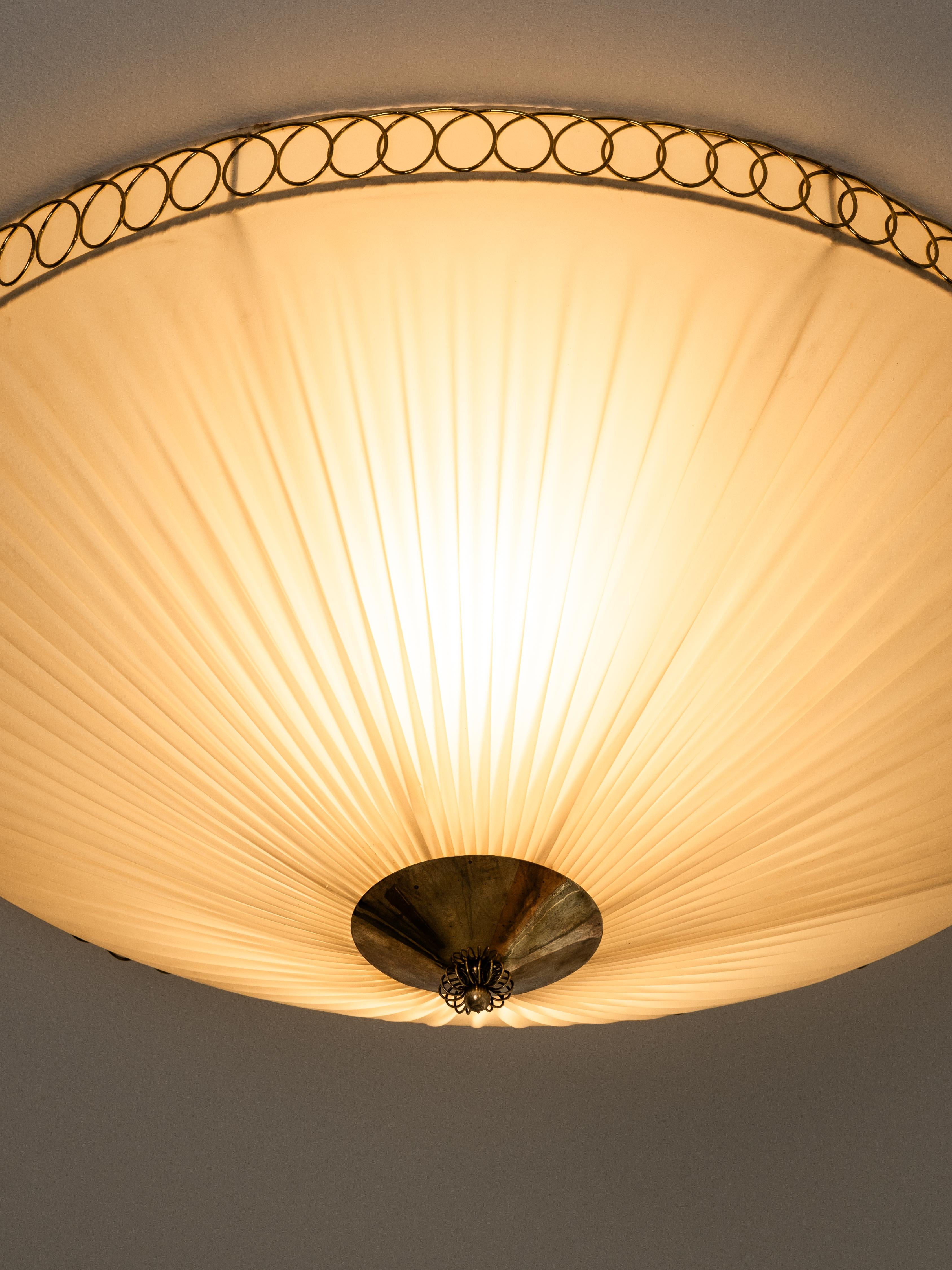 Brass and Synthetic Textile Flush Mount by Idman, Finland, 1950s For Sale 9