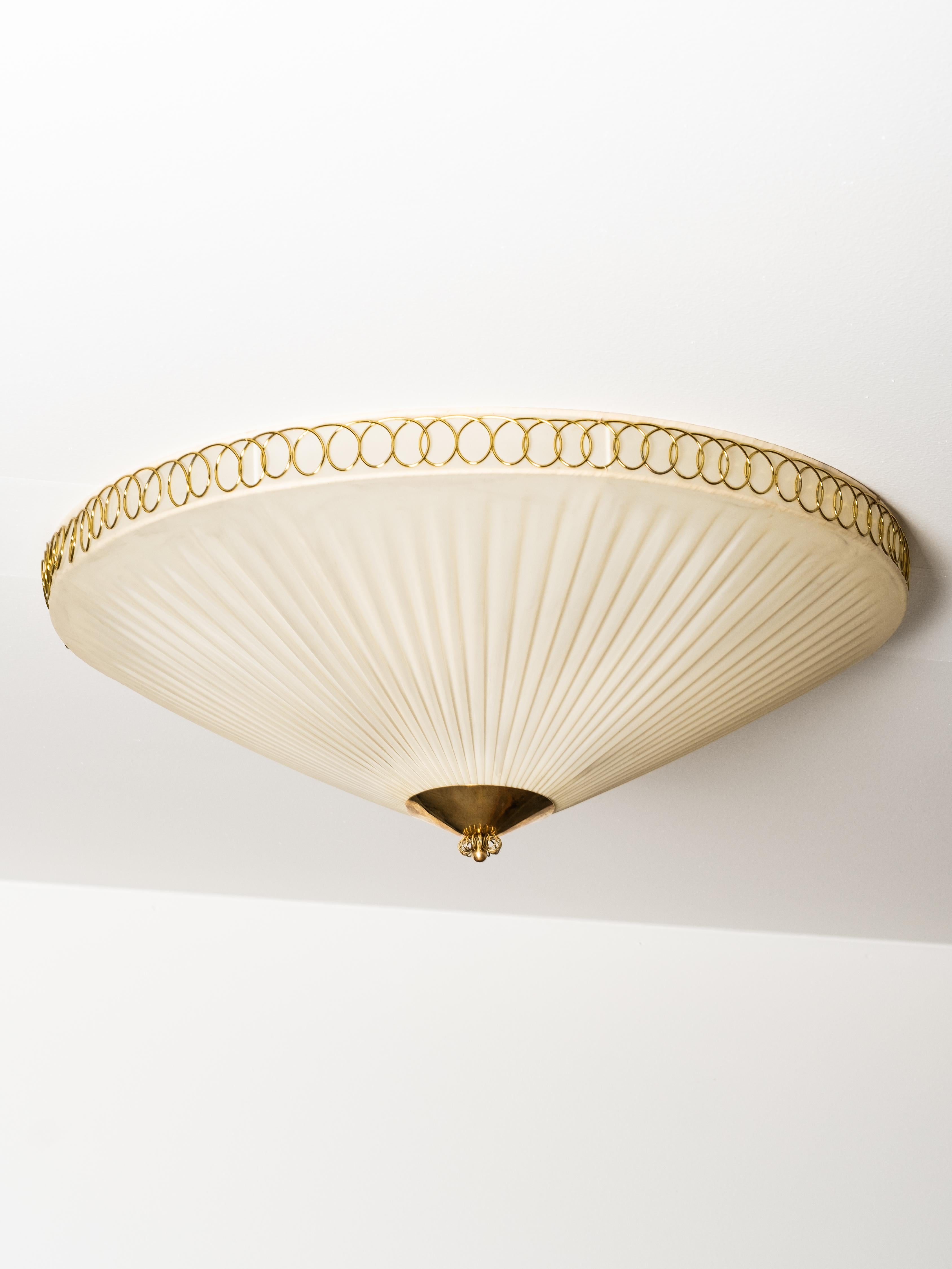 Finnish Brass and Synthetic Textile Flush Mount by Idman, Finland, 1950s For Sale