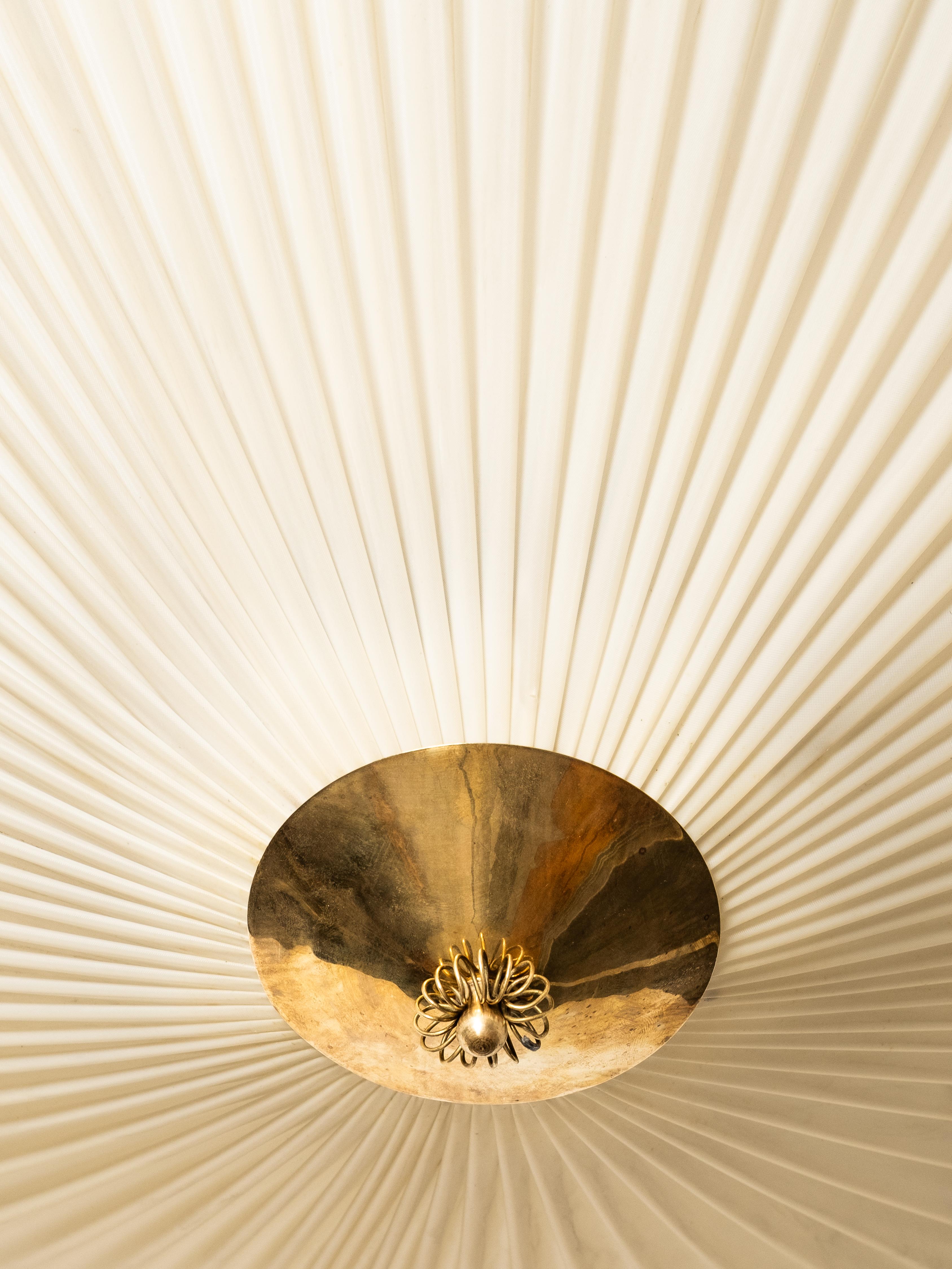 Brass and Synthetic Textile Flush Mount by Idman, Finland, 1950s In Good Condition For Sale In Karis, Nyland