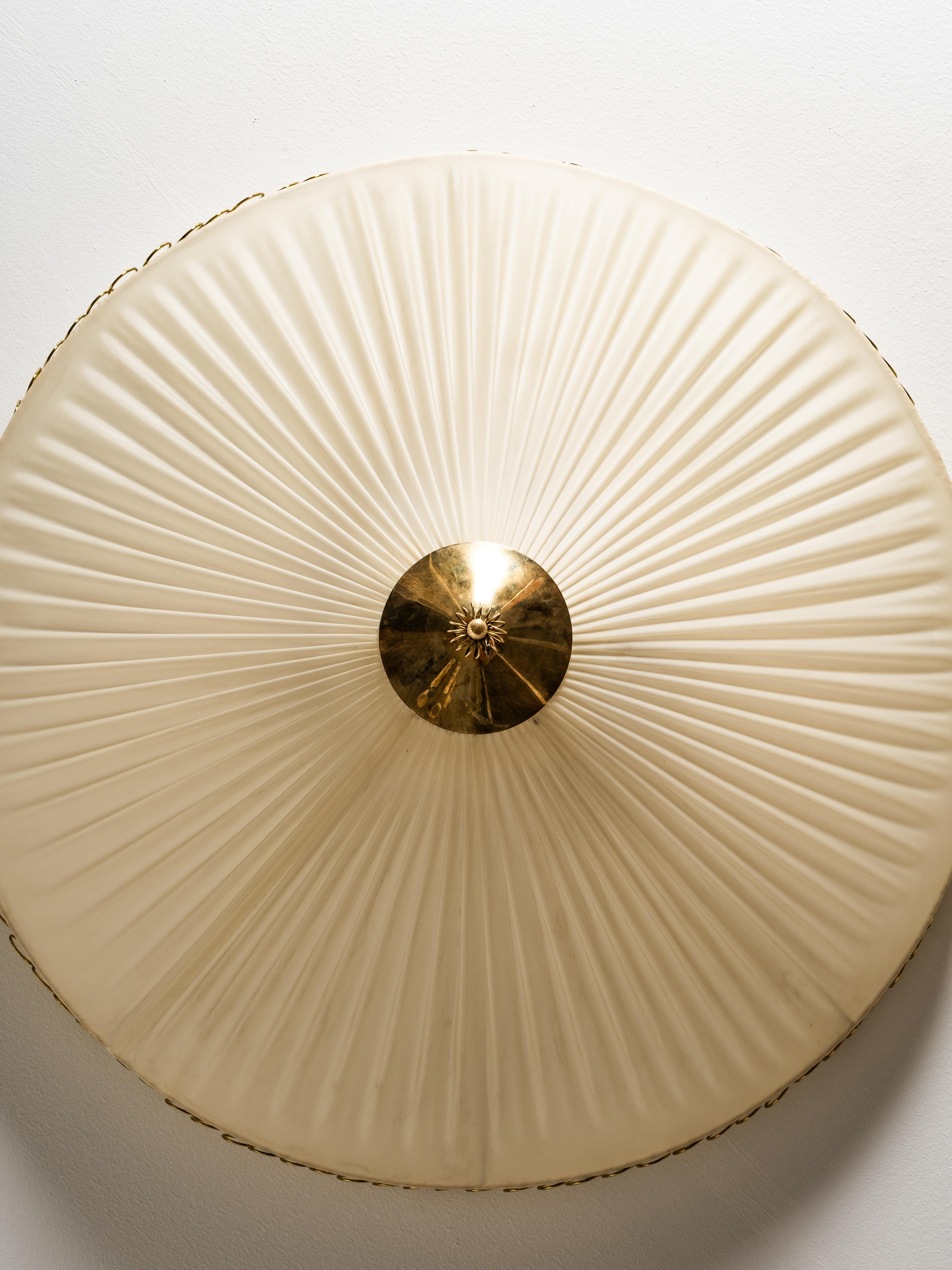 Metal Brass and Synthetic Textile Flush Mount by Idman, Finland, 1950s For Sale