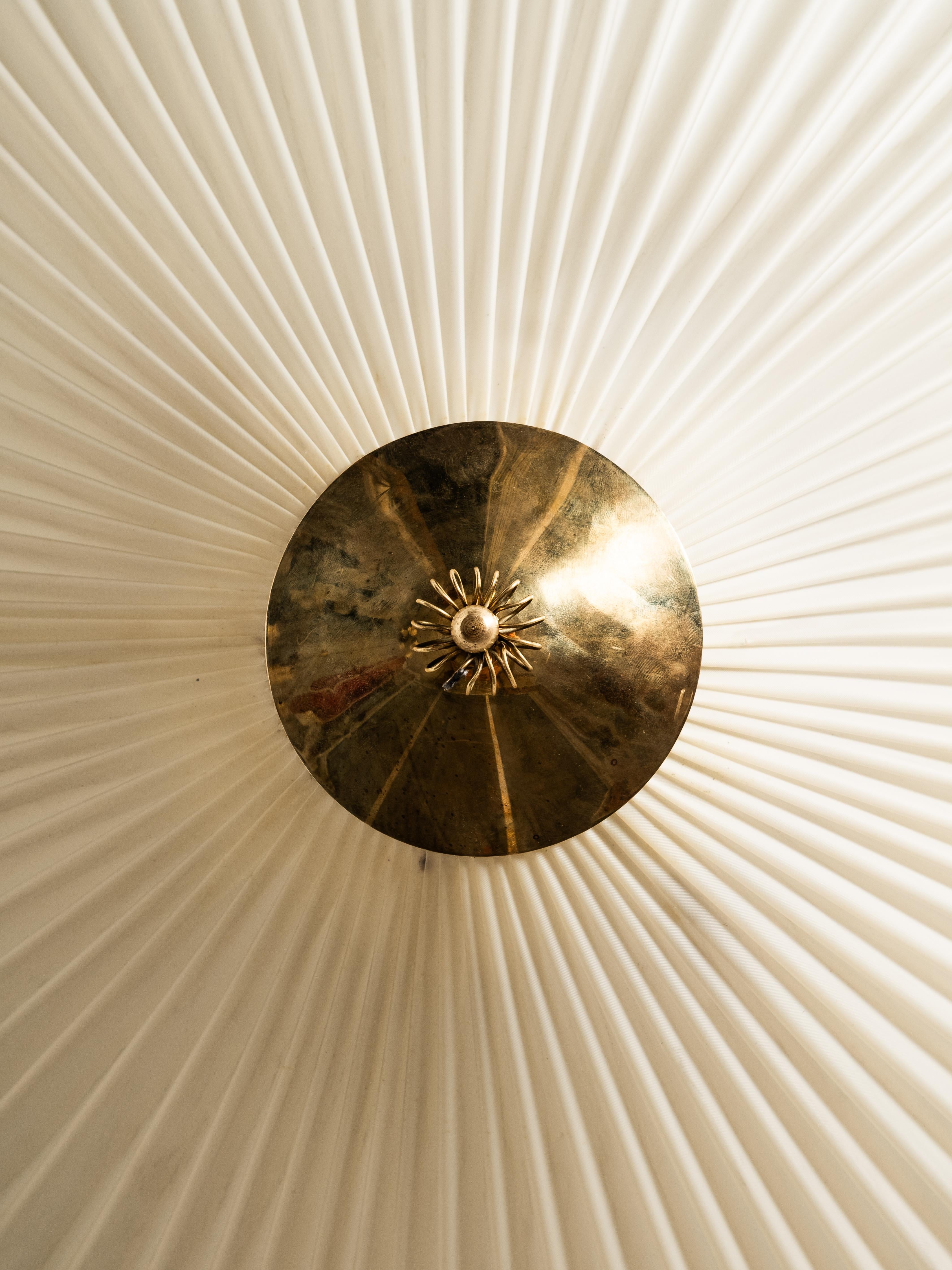 Brass and Synthetic Textile Flush Mount by Idman, Finland, 1950s For Sale 1