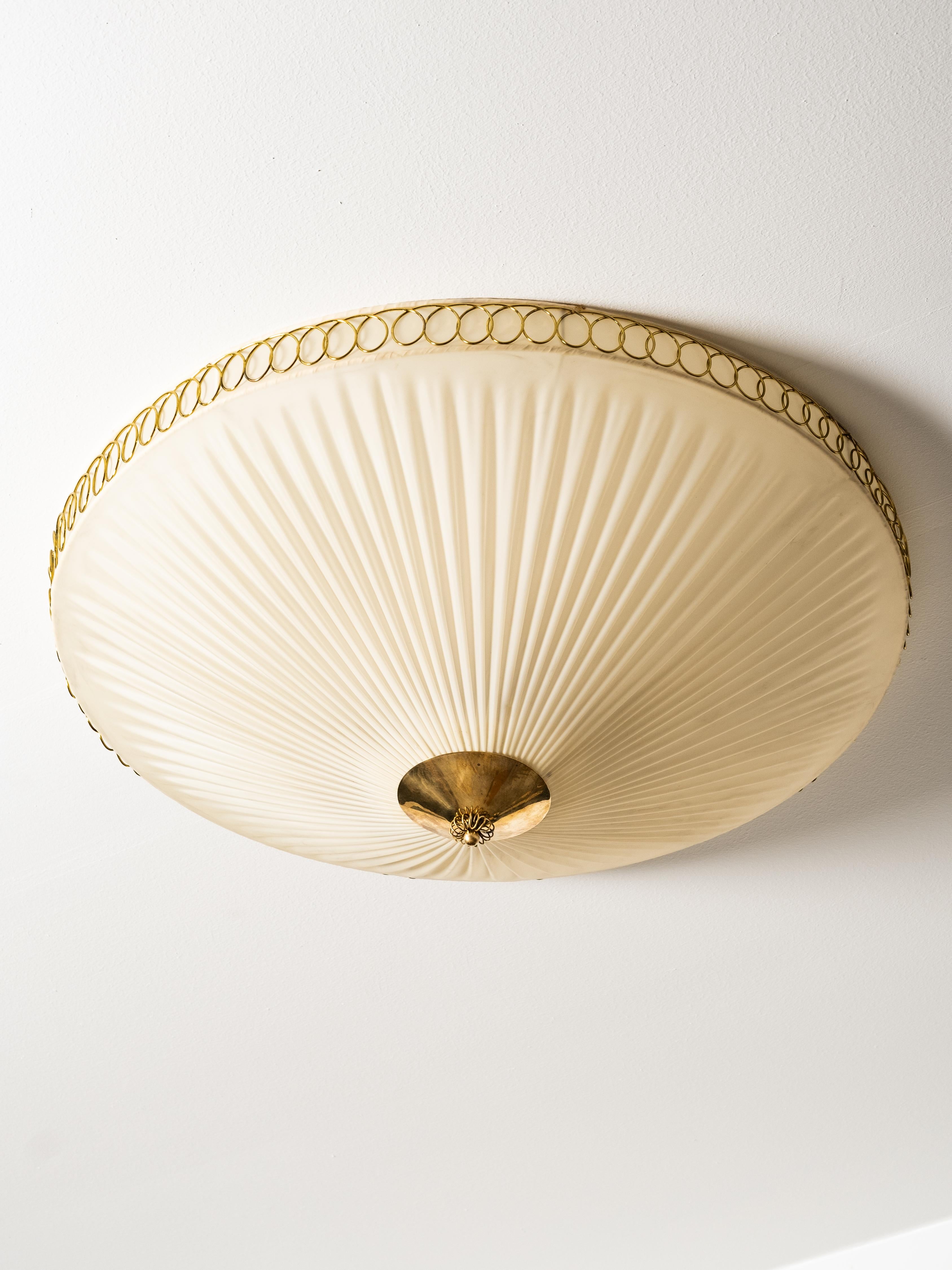 Brass and Synthetic Textile Flush Mount by Idman, Finland, 1950s For Sale 2