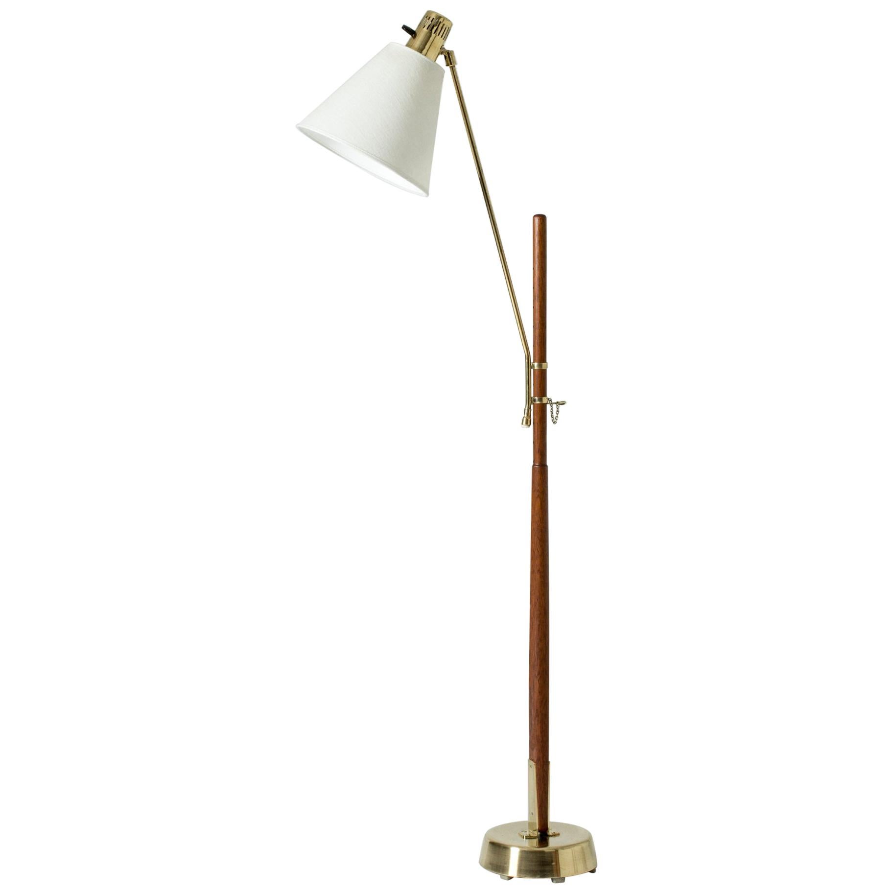Brass and Teak Floor Lamp by Hans Bergström for Atelj�é Lyktan