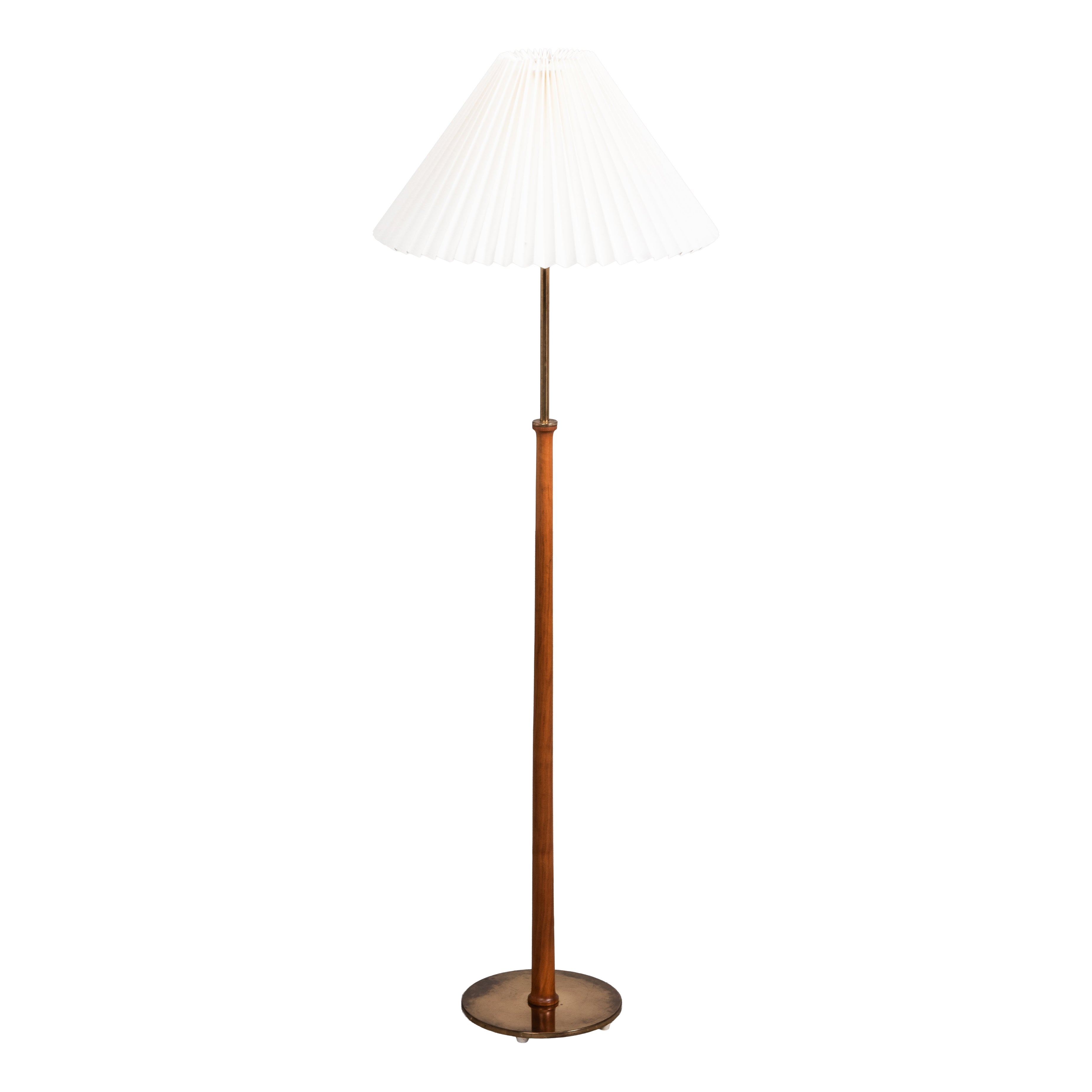 Brass and Teak Floor Lamp Model G-012 by Eje Ahlgren for Bergboms, Sweden, 1950s