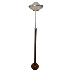 Brass and Teak Floor Lamp with Holophane Lead Crystal Shade