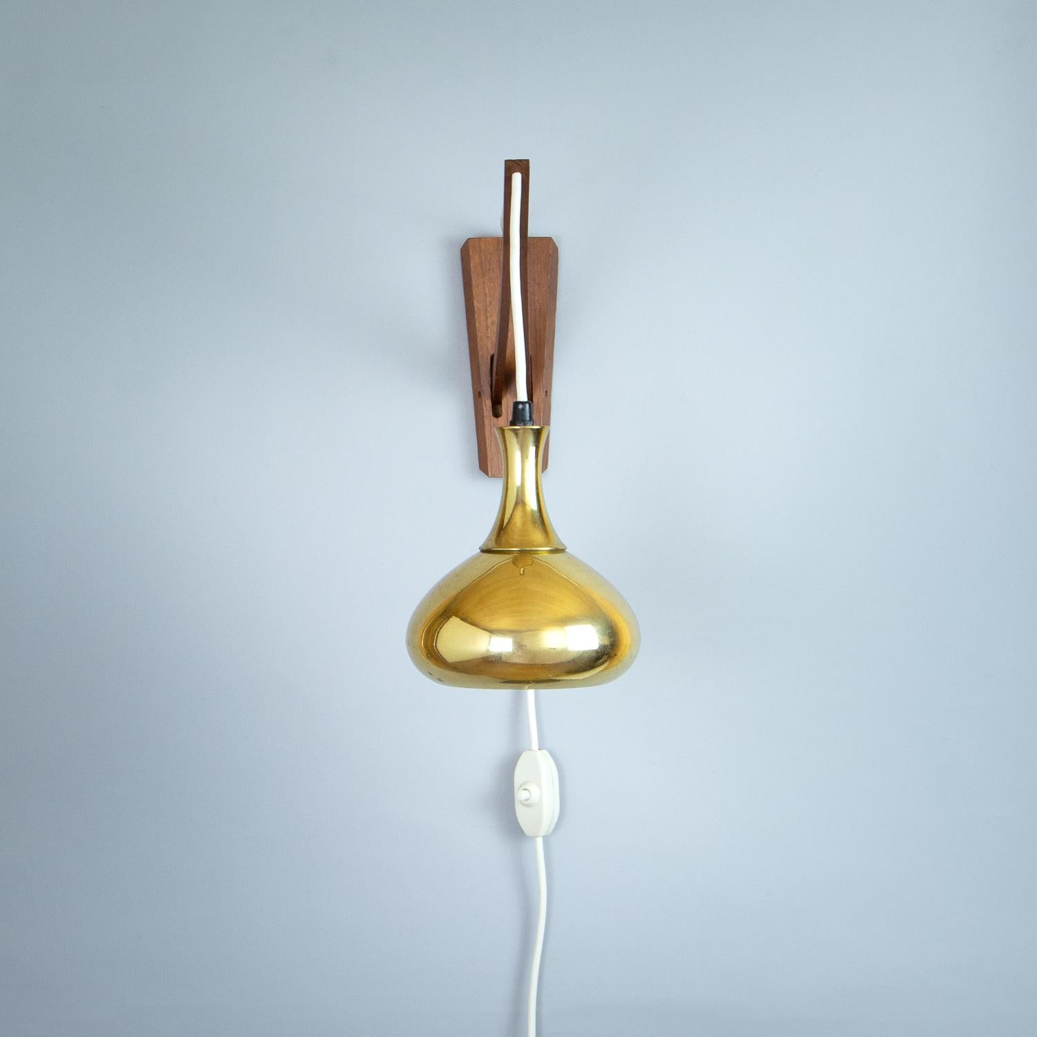 Mid-Century Modern Brass and Teak Hanging Wall Light by Hans-Agne Jakobsson, Sweden, 1960s