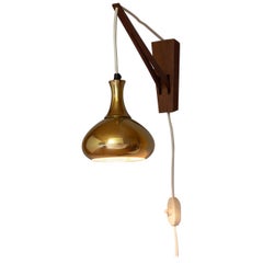 Brass and Teak Hanging Wall Light by Hans-Agne Jakobsson, Sweden, 1960s