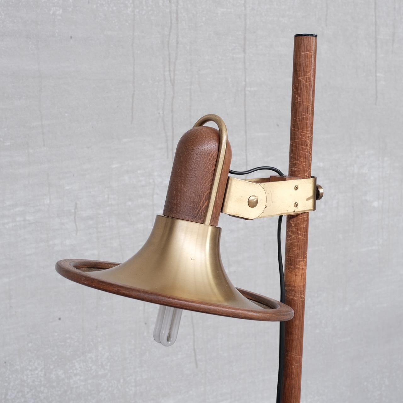 Brass and Teak Mid-Century French Floor Lamp For Sale 7