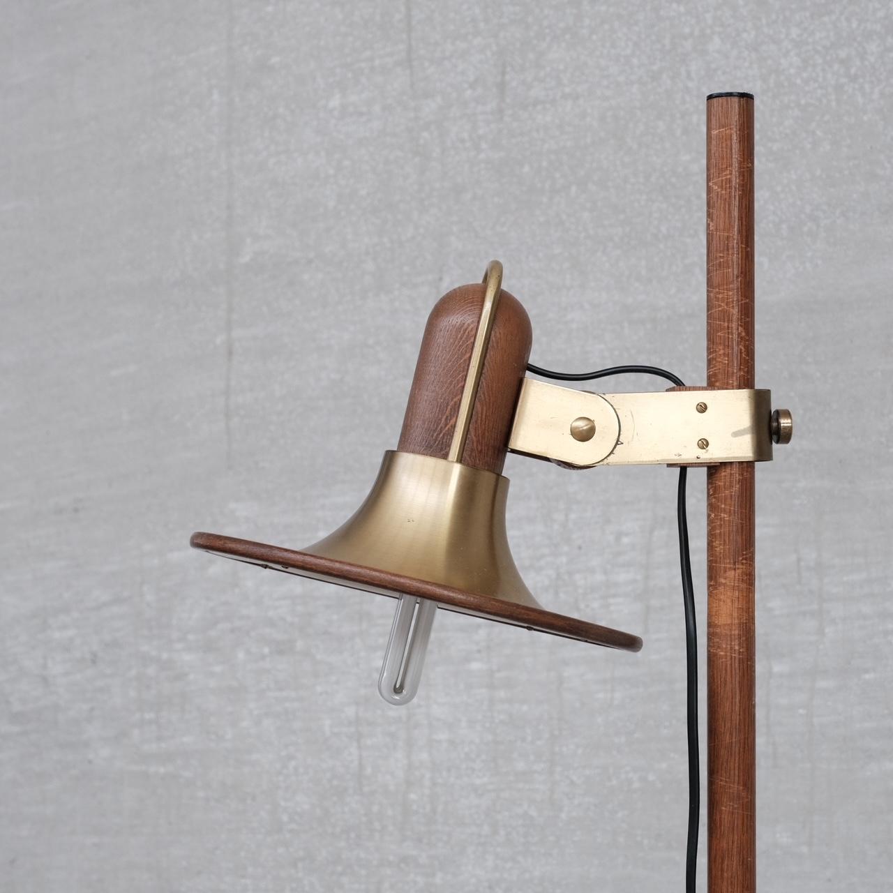20th Century Brass and Teak Mid-Century French Floor Lamp For Sale