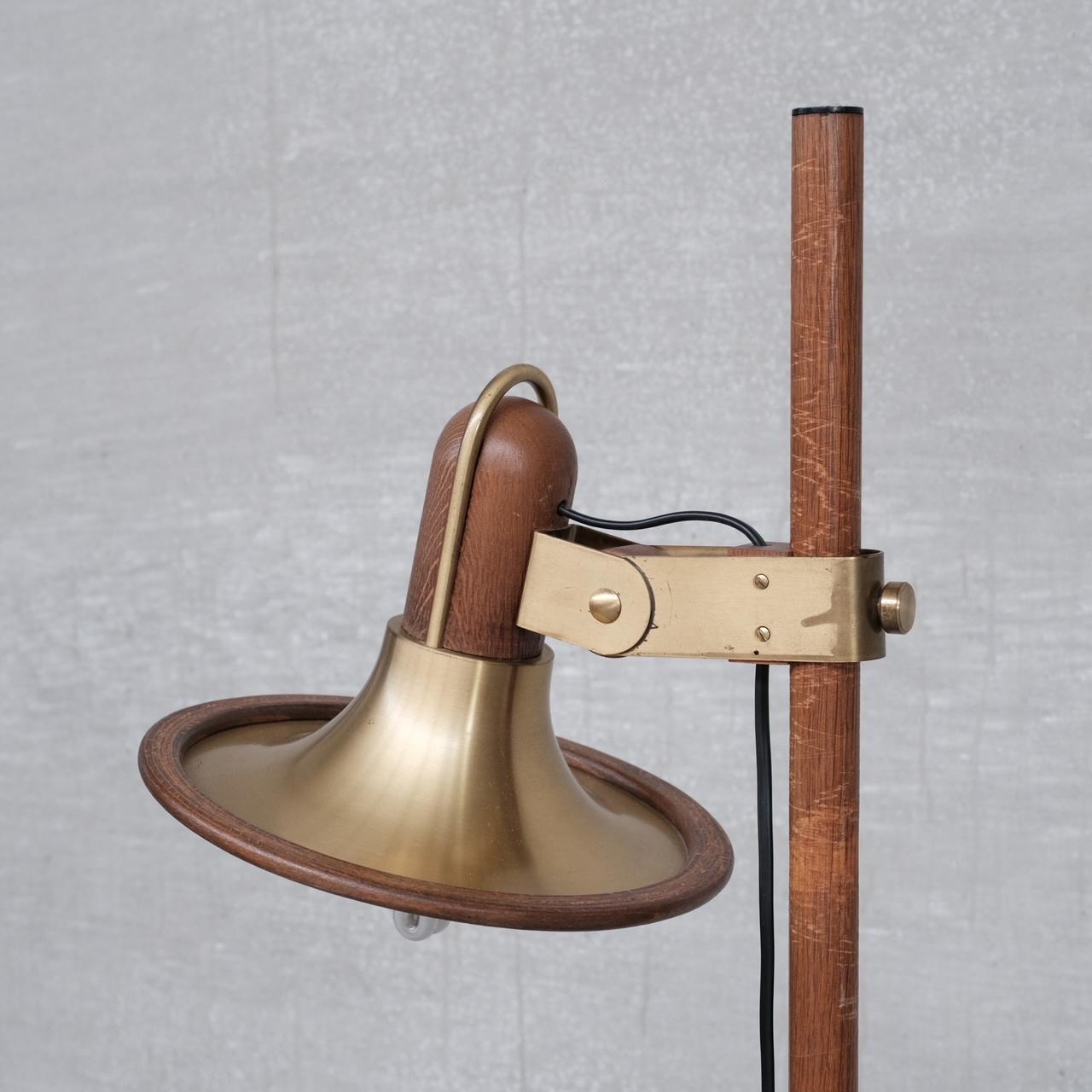 Brass and Teak Mid-Century French Floor Lamp For Sale 1