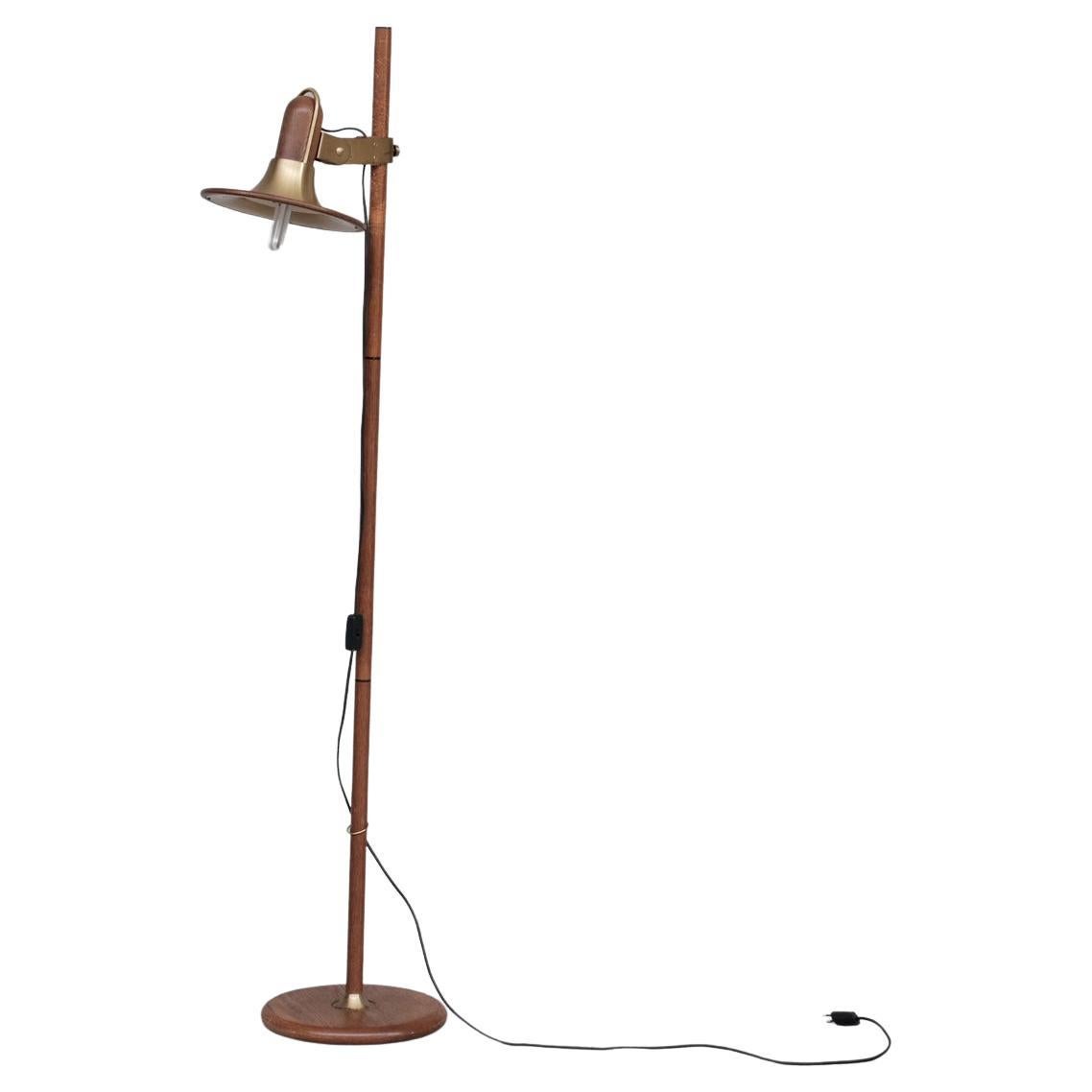 Brass and Teak Mid-Century French Floor Lamp For Sale