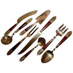 Vintage Brass and Teak Siam Serving Set Midcentury