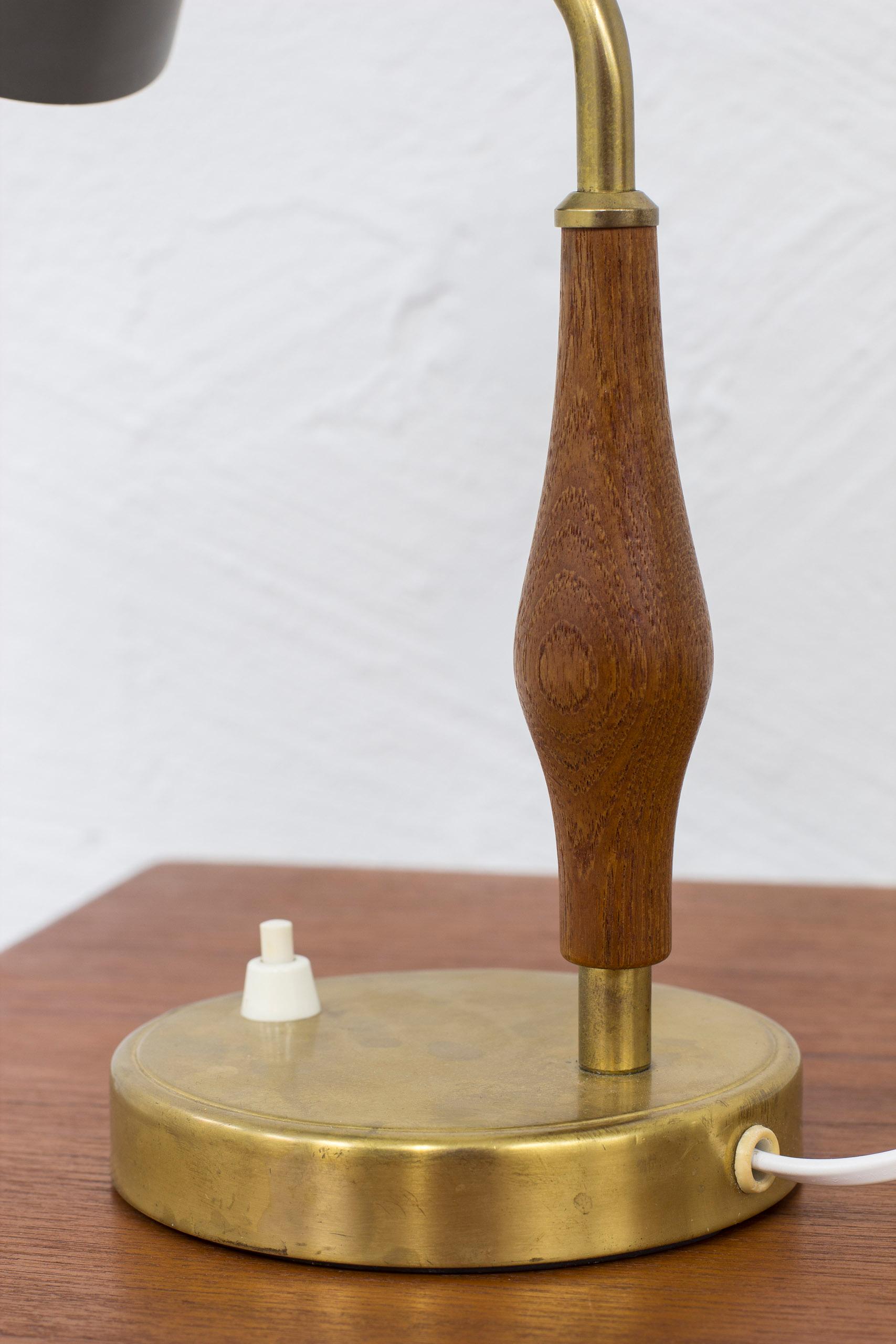 Brass and Teak Table Lamp by ASEA, Sweden, 1950s For Sale 4