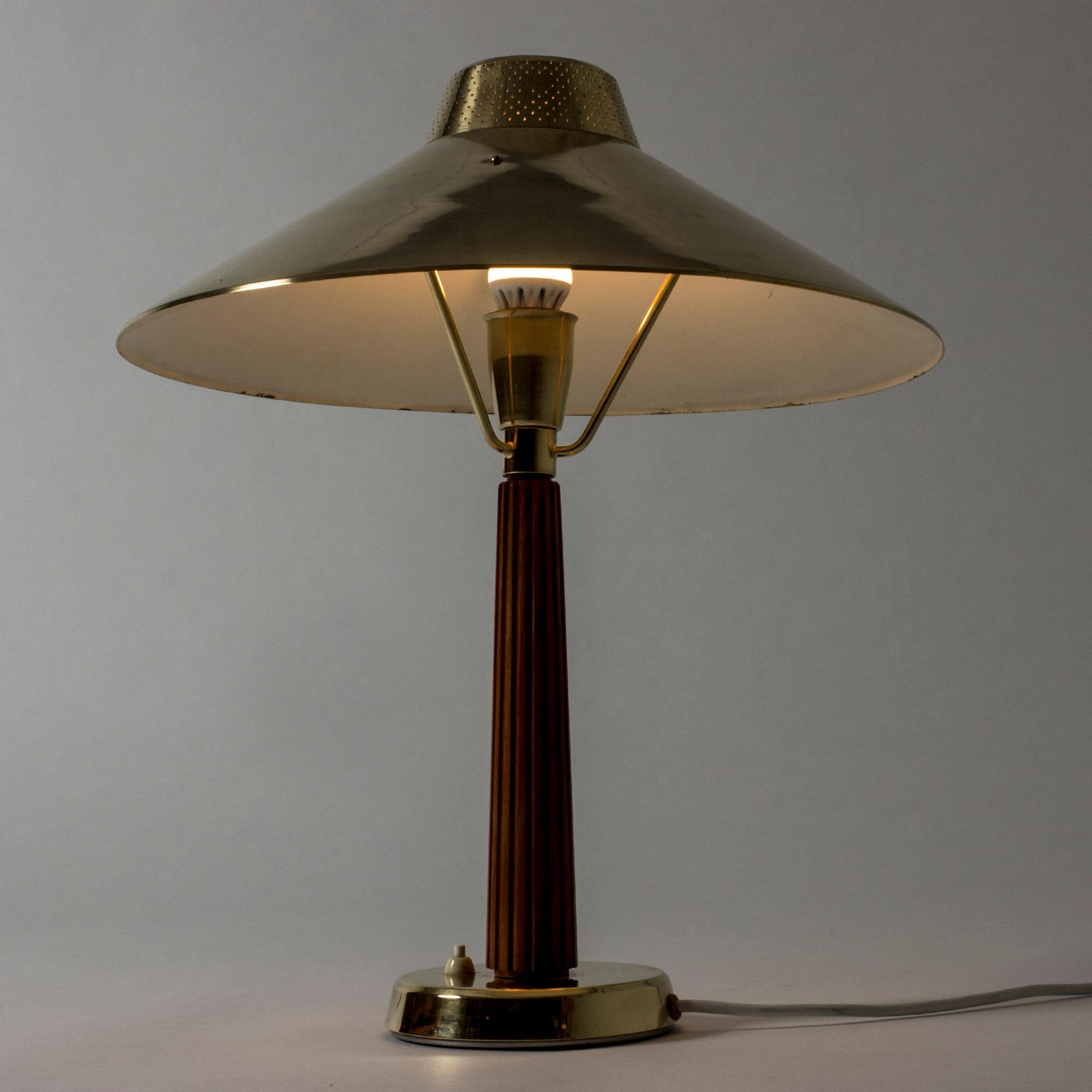 Brass and Teak Table Lamp by Hans Bergström for Ateljé Lyktan, Sweden, 1950s 2