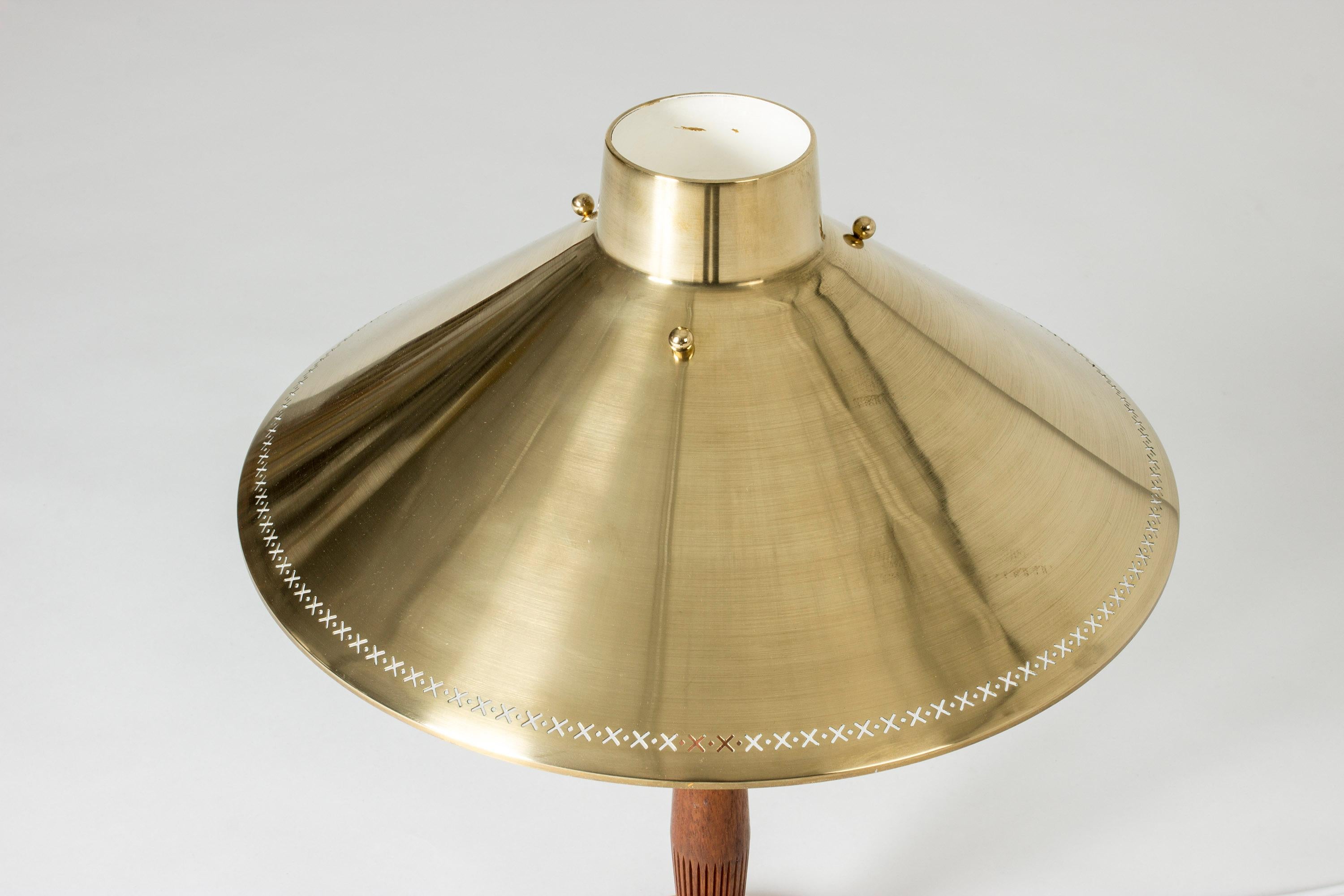 Swedish Brass and Teak Table Lamp by Hans Bergström