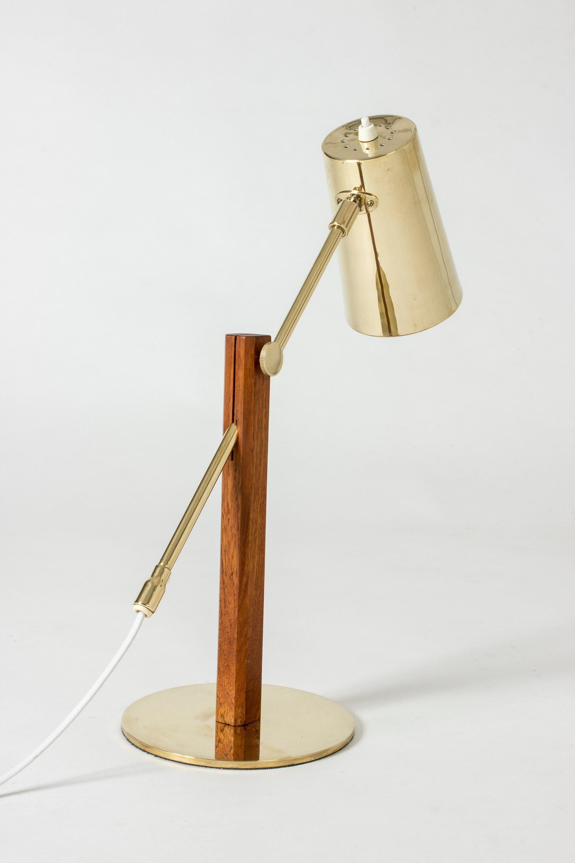Swedish Brass and Teak Table Lamp by Hans Bergström