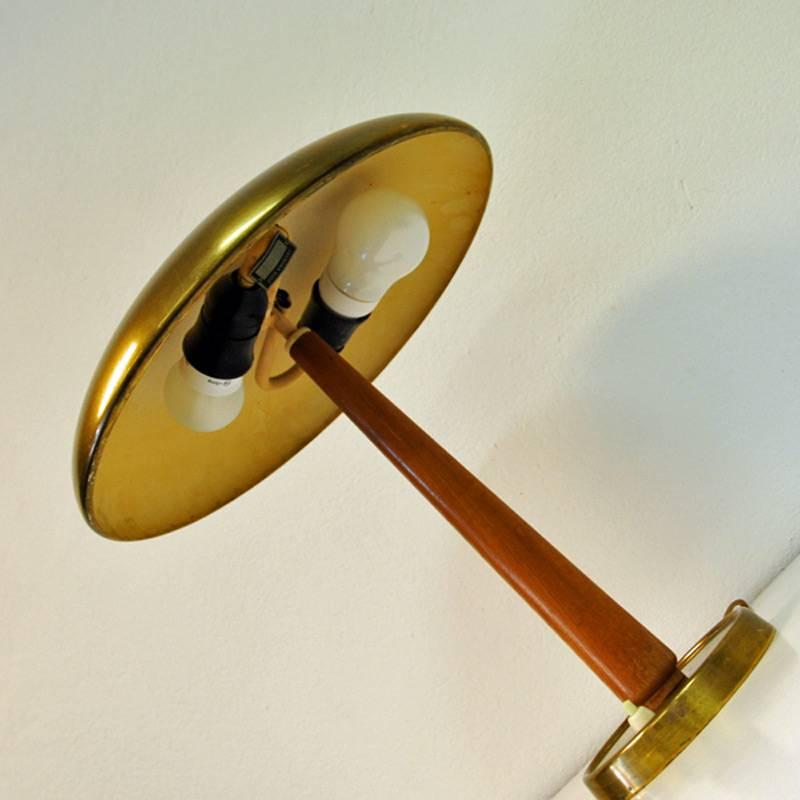 Scandinavian Modern Brass and Teak Table Lamp from the 1940s, Sweden