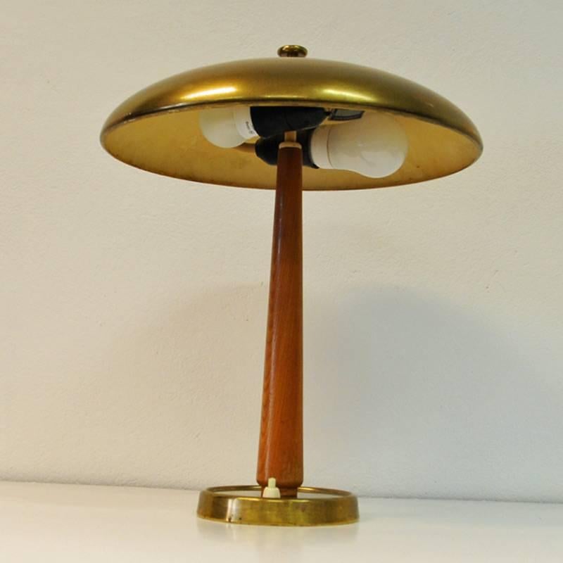 Swedish Brass and Teak Table Lamp from the 1940s, Sweden