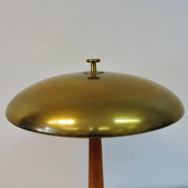 Brass and Teak Table Lamp from the 1940s, Sweden In Good Condition In Stockholm, SE