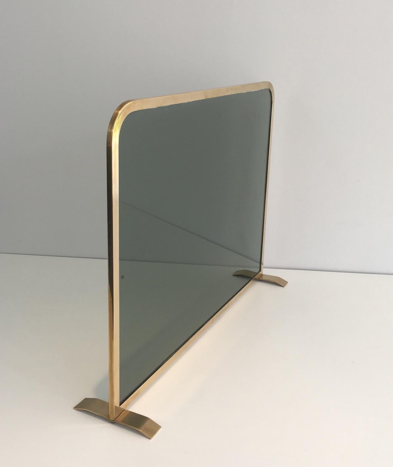 Mid-Century Modern Brass and Tempered Glass Fire Place Screen, circa 1970